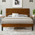 Brown Full Mid-Century Modern Solid Wood Bed with Three-Piece Headboard