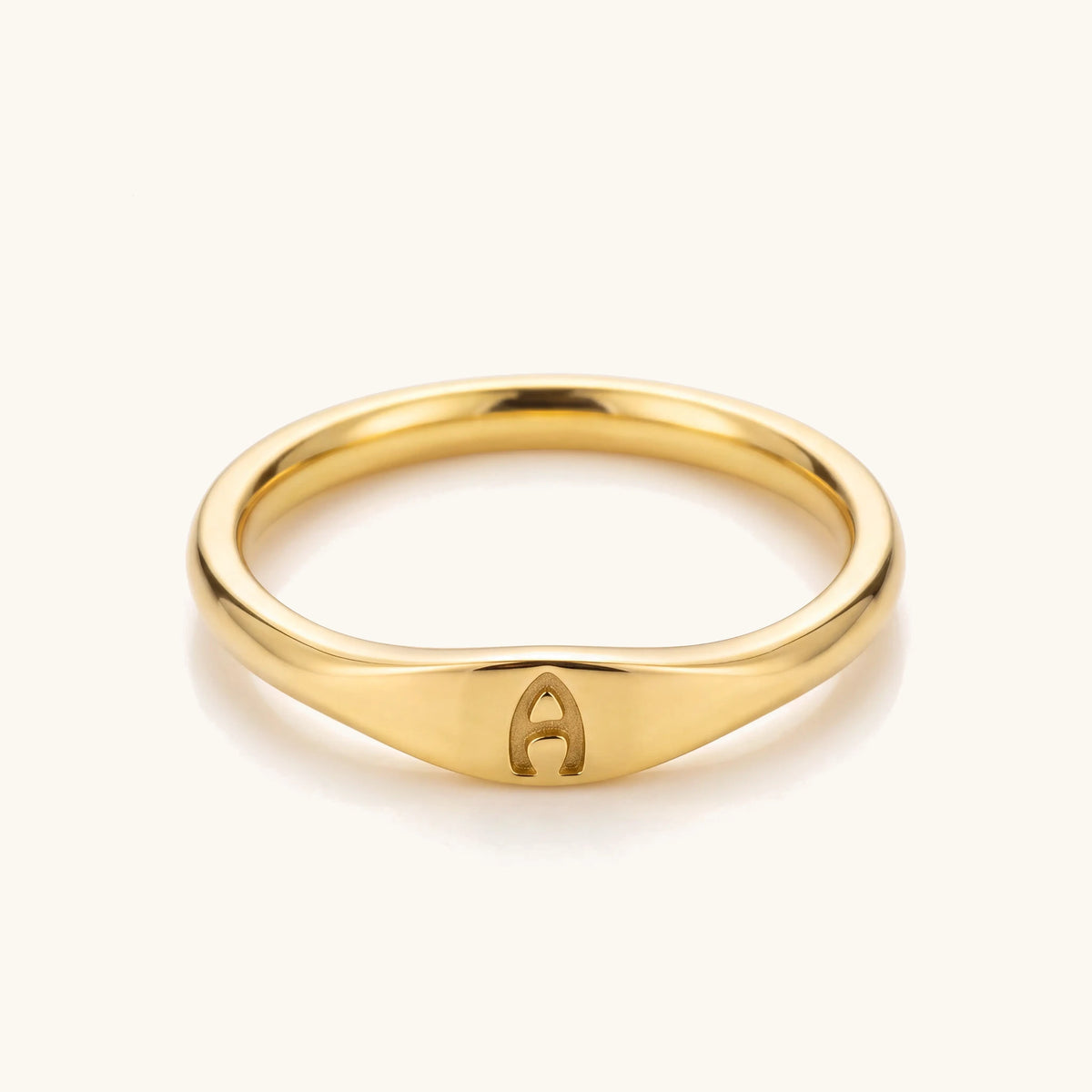 Dainty Thin Letter Initial Ring – thin gold signet ring with engraved initial