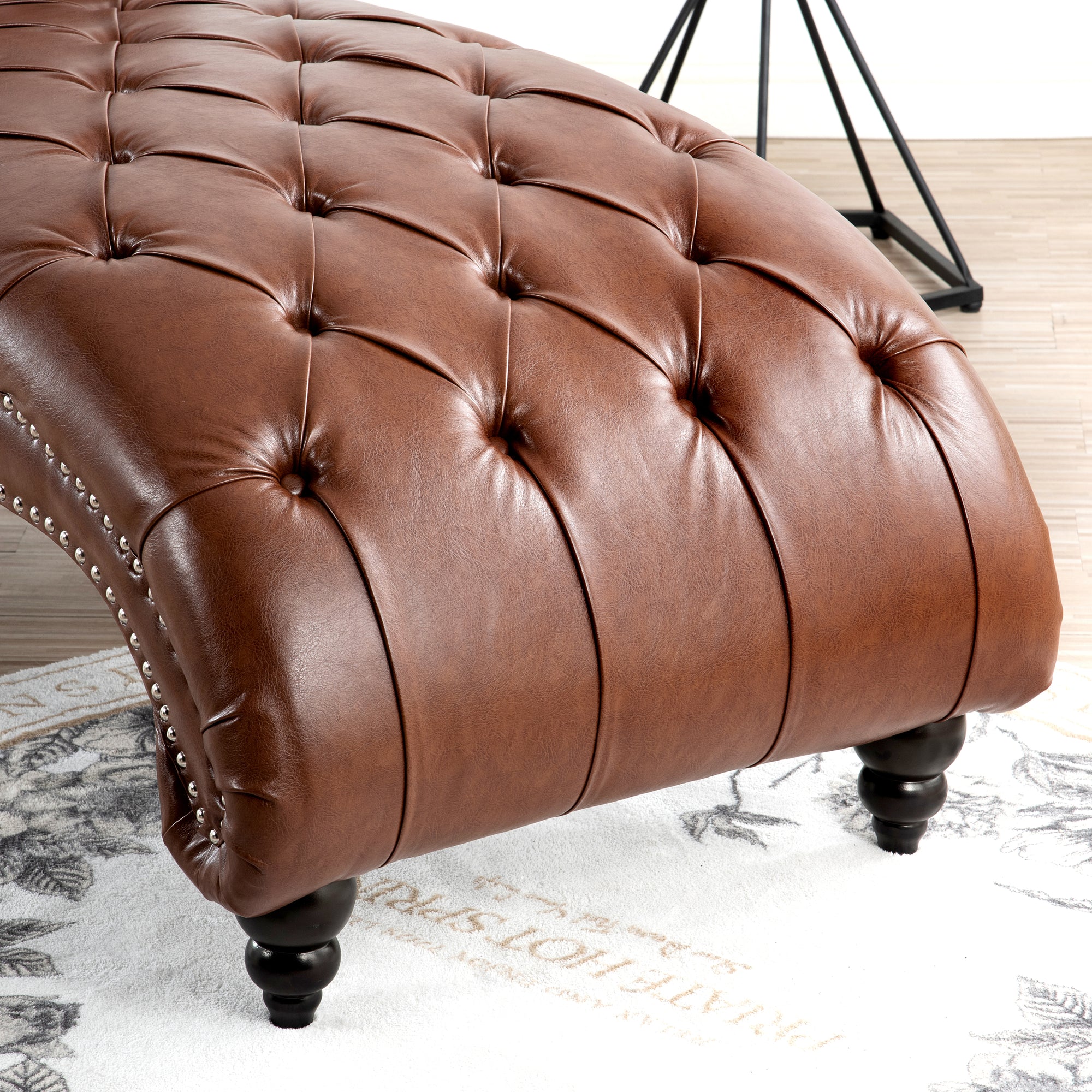 Brown Faux Tufted Armless Chaise Lounge