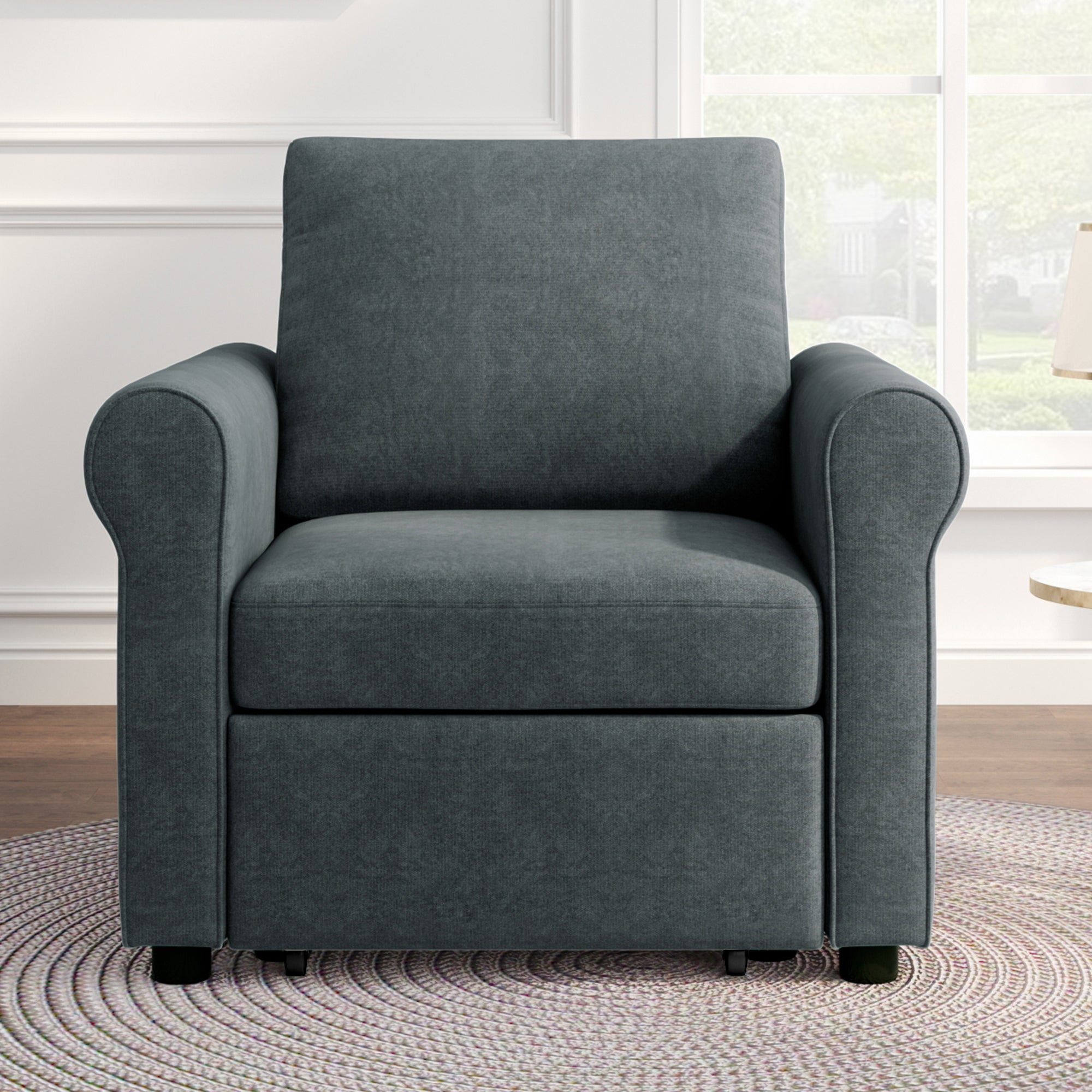 Dark Blue Linen 3-in-1 Convertible Sleeper Chair