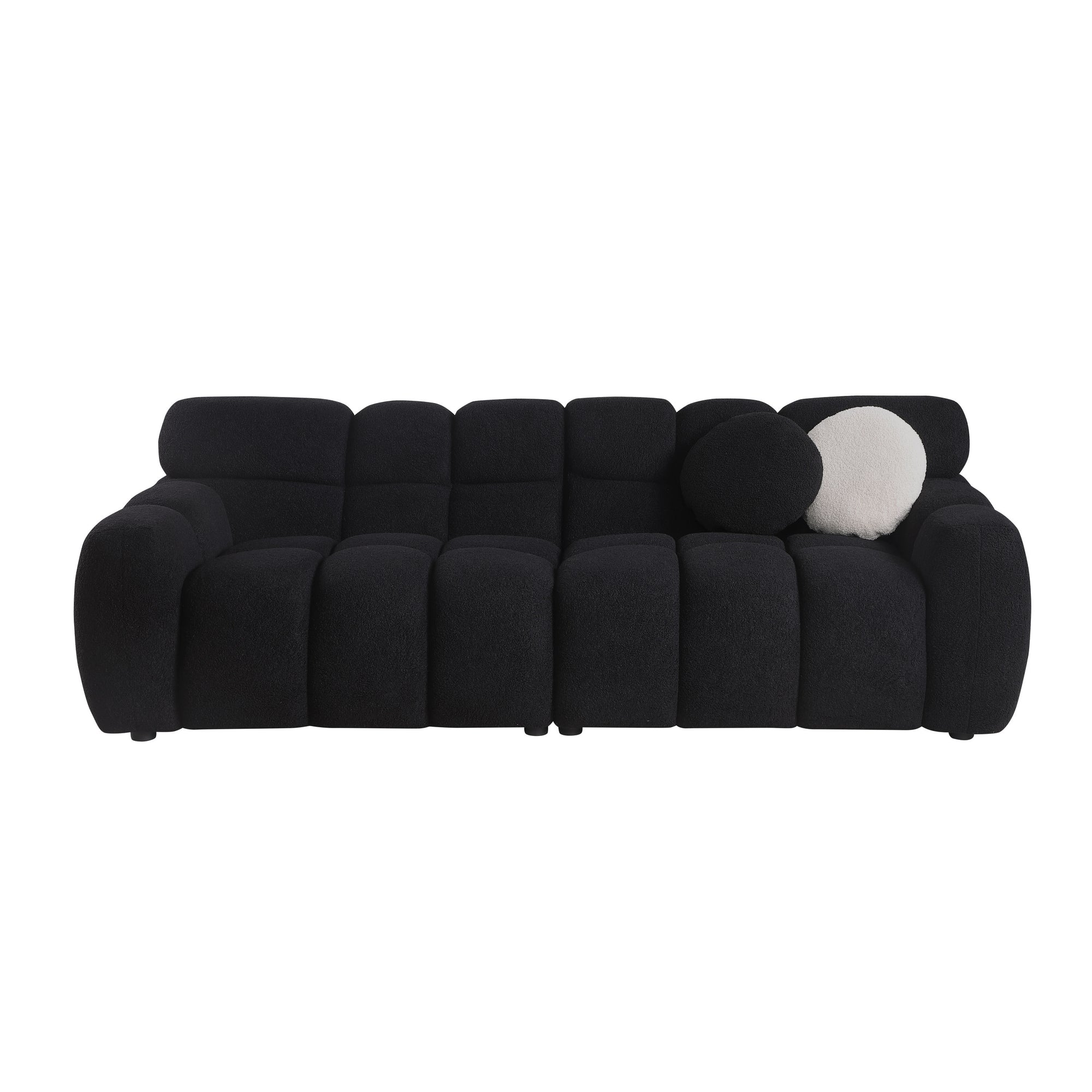 Black Boucle 3-Seater Marshmallow Sofa with Rolled Arms and Plush Foam Cushions