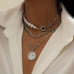 Load image into Gallery viewer, Pearl and Vintage Pendant Chain 3 Piece Pendant and Pearl Necklace Set
