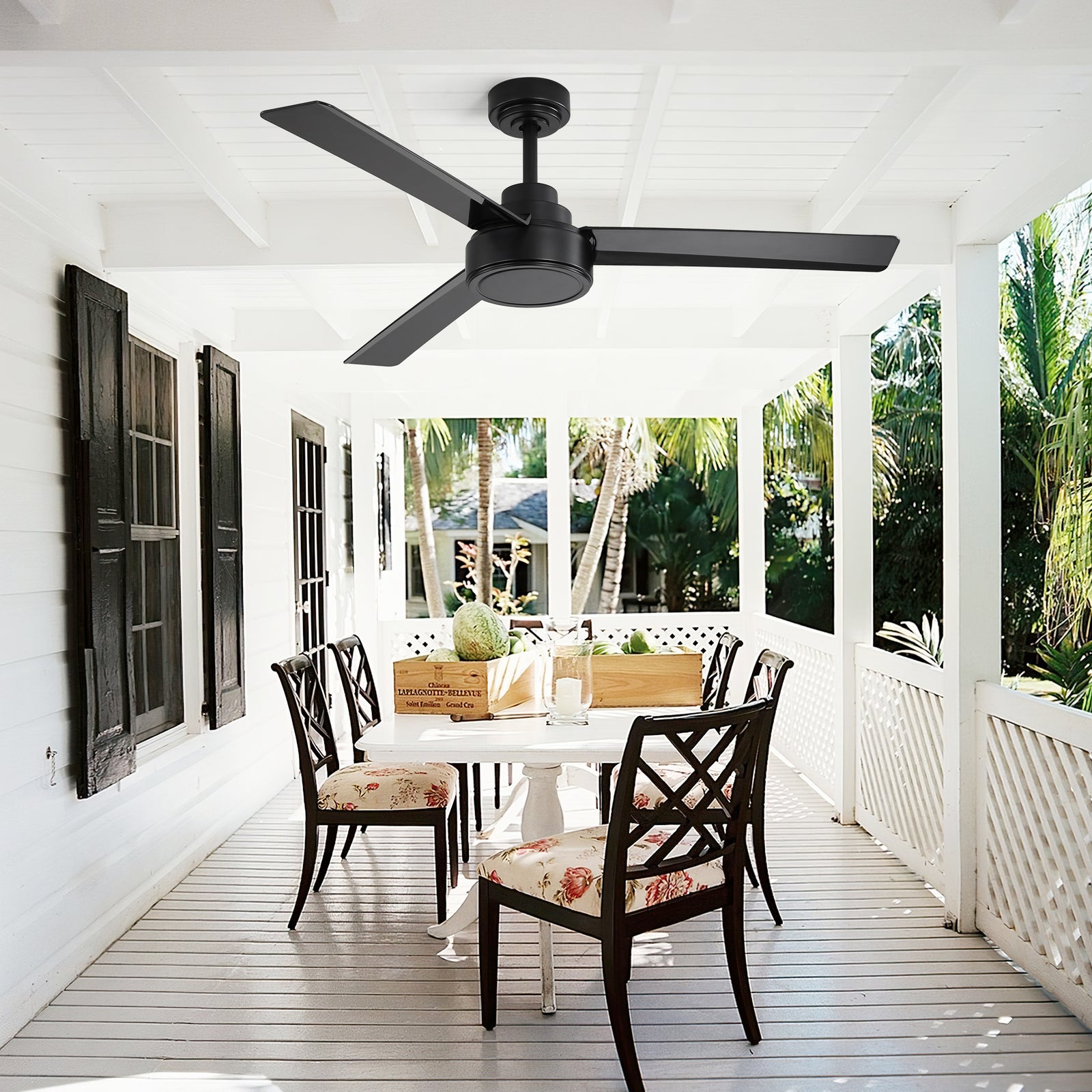 52" Contemporary Style Black Ceiling Fan With Remote