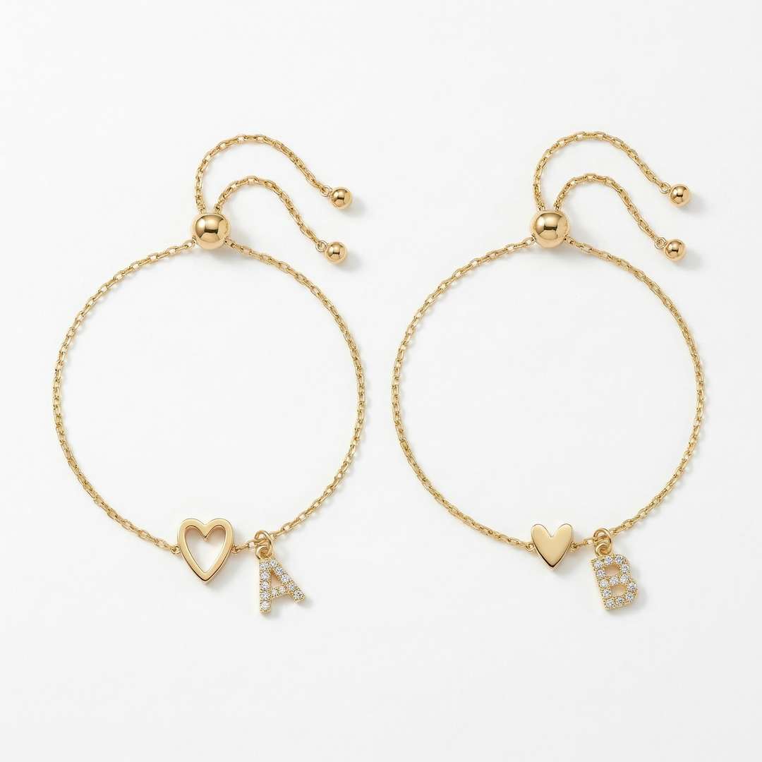 18k Linked Hearts Bond Initial Bracelets