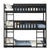 Black Twin Size Triple Rubber Wood Bunk Bed with Ladders and Detachable Design