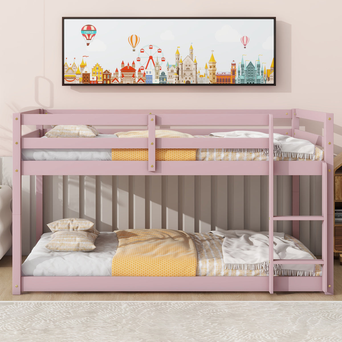 Pink Twin Over Twin Low Floor Bunk Bed