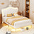 Full Size Upholstered Bed Frame with LED Lights and Crown Headboard In White