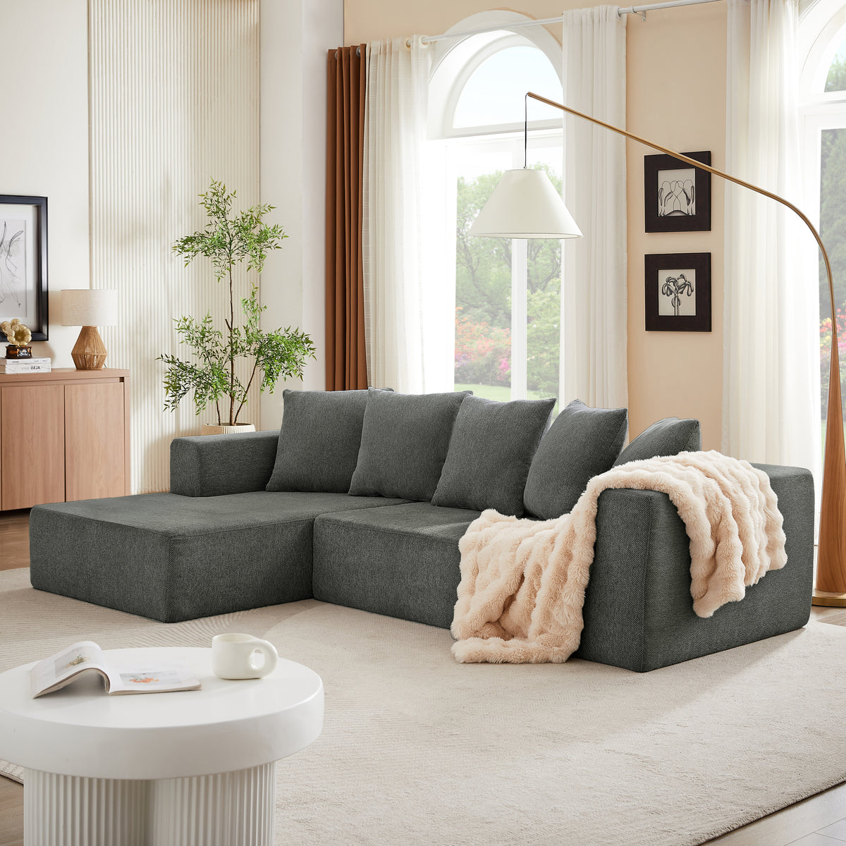 4-Seater Modular Chenille Sofa In Blue Cloud