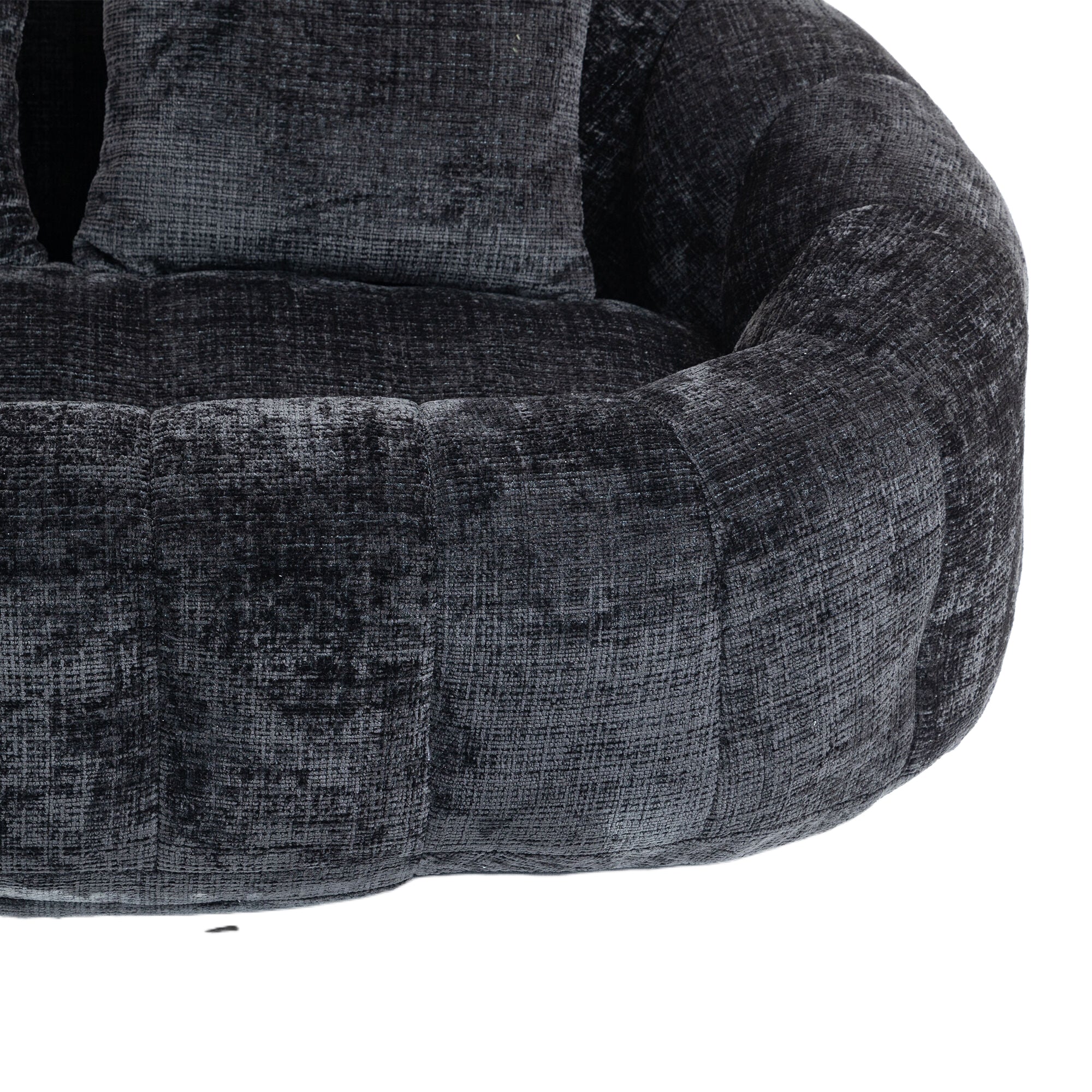 Comfortable High-Back Bean Bag Sofa in Black Chenille