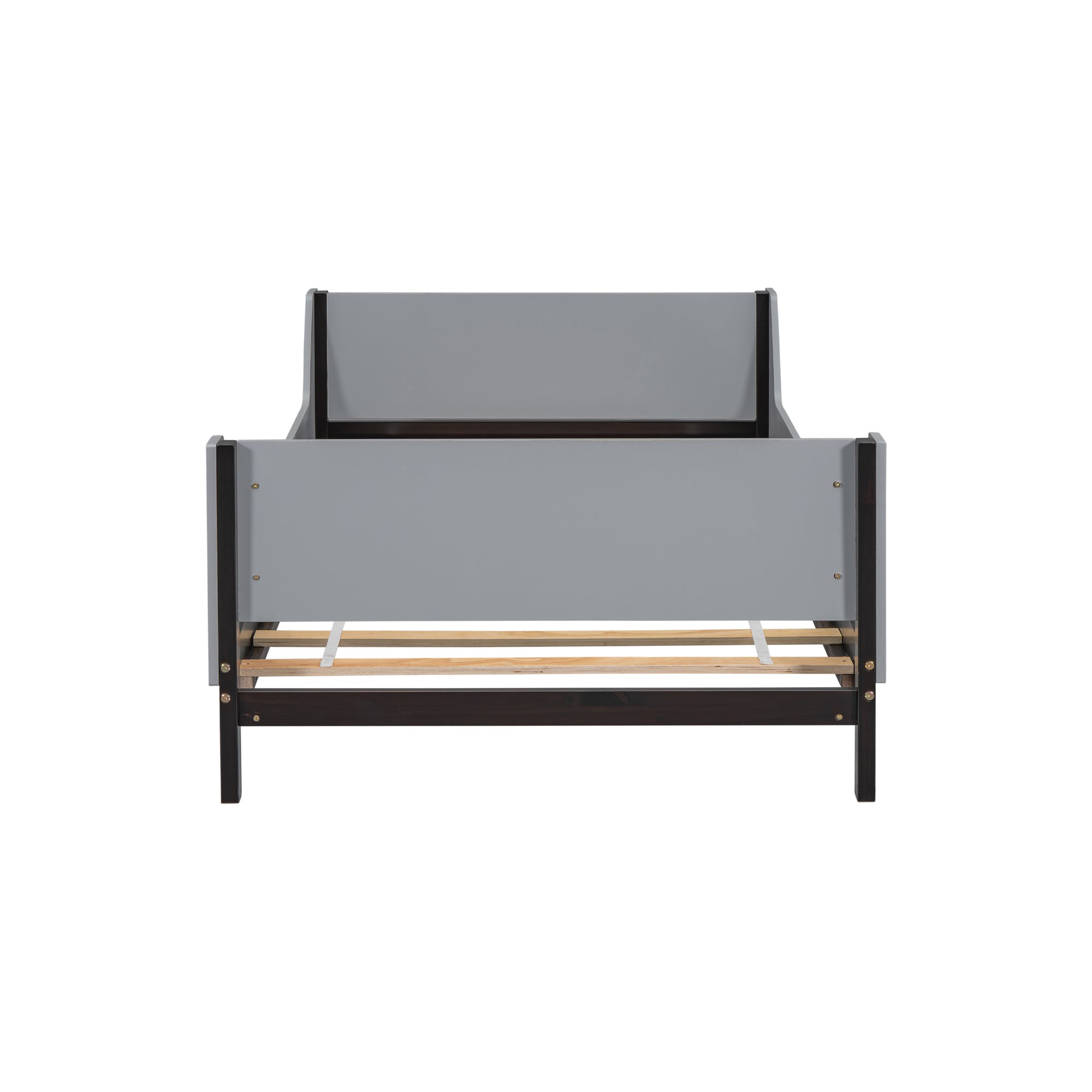 Gray Twin Bed with Headboard, Footboard, Safeguards, and Built-in Book Storage Rack