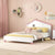 Full Size Wood Platform Bed with House-shaped Headboard In White Pink