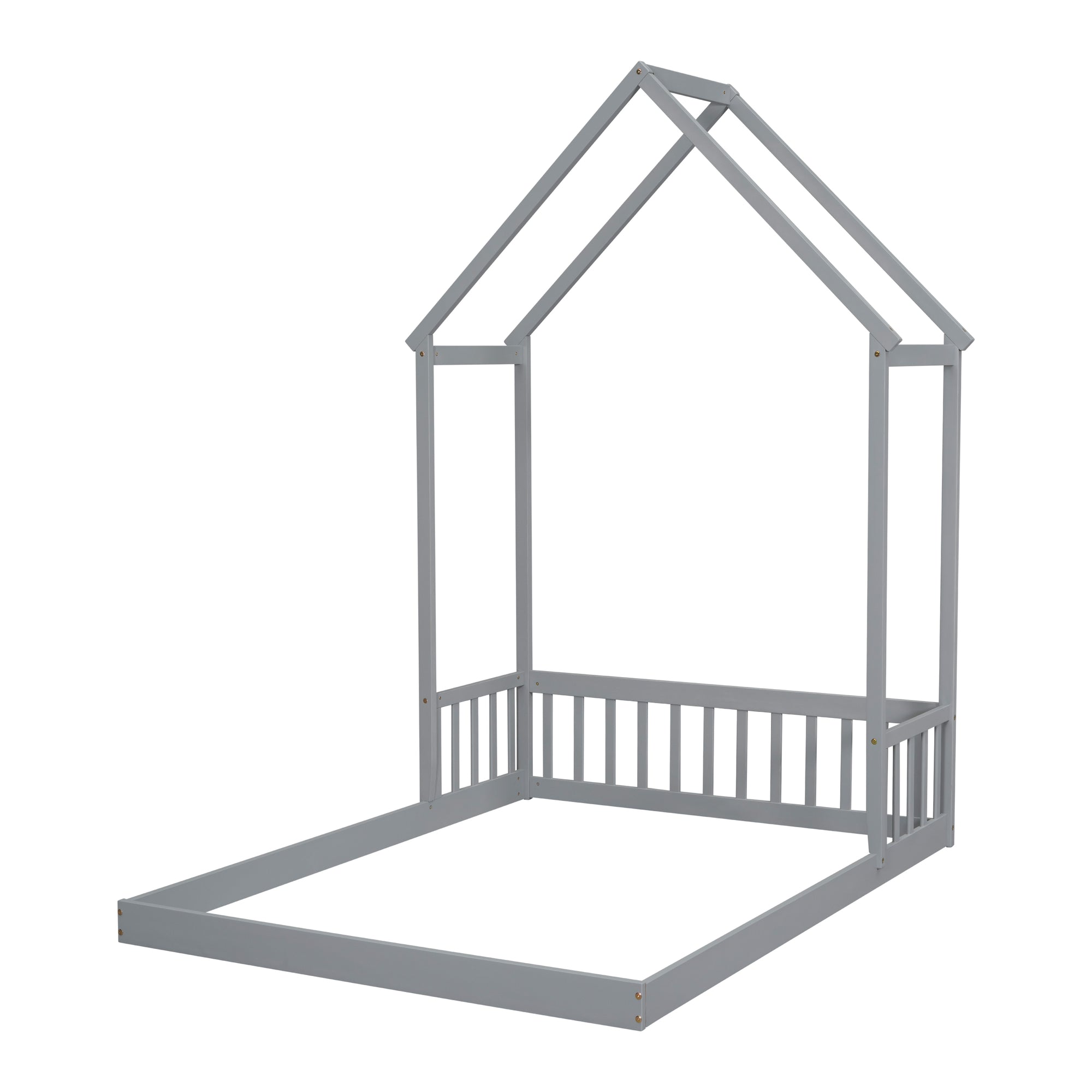 Gray Full Roof-Framed Headboard Toddler Floor Bed