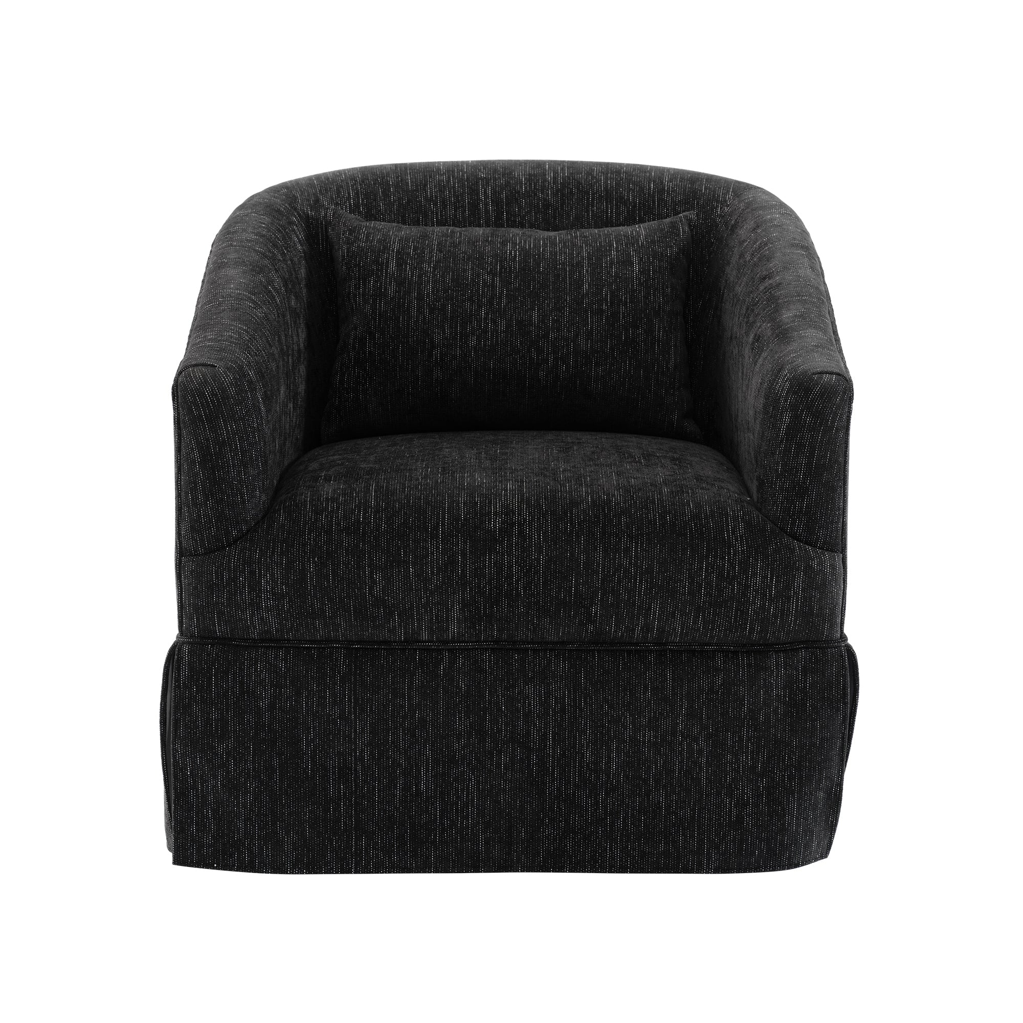 Black Linen Blend Swivel Accent Armchair