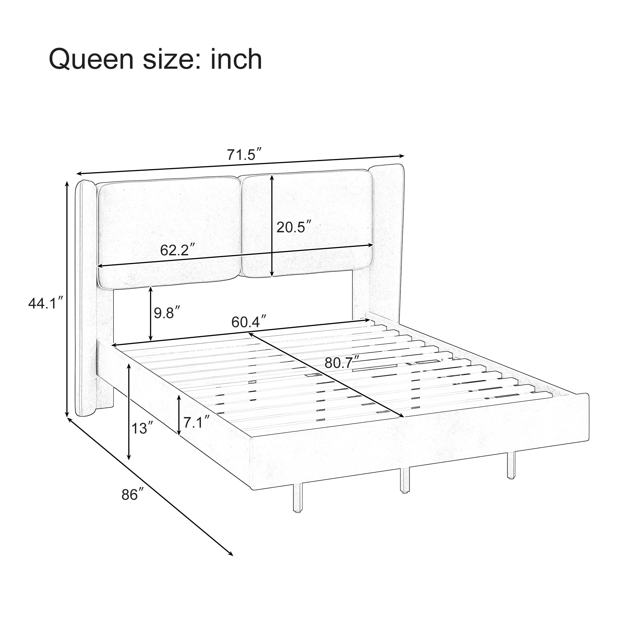 Queen Velvet Floating Platform Bed Frame with LED Lights in Beige