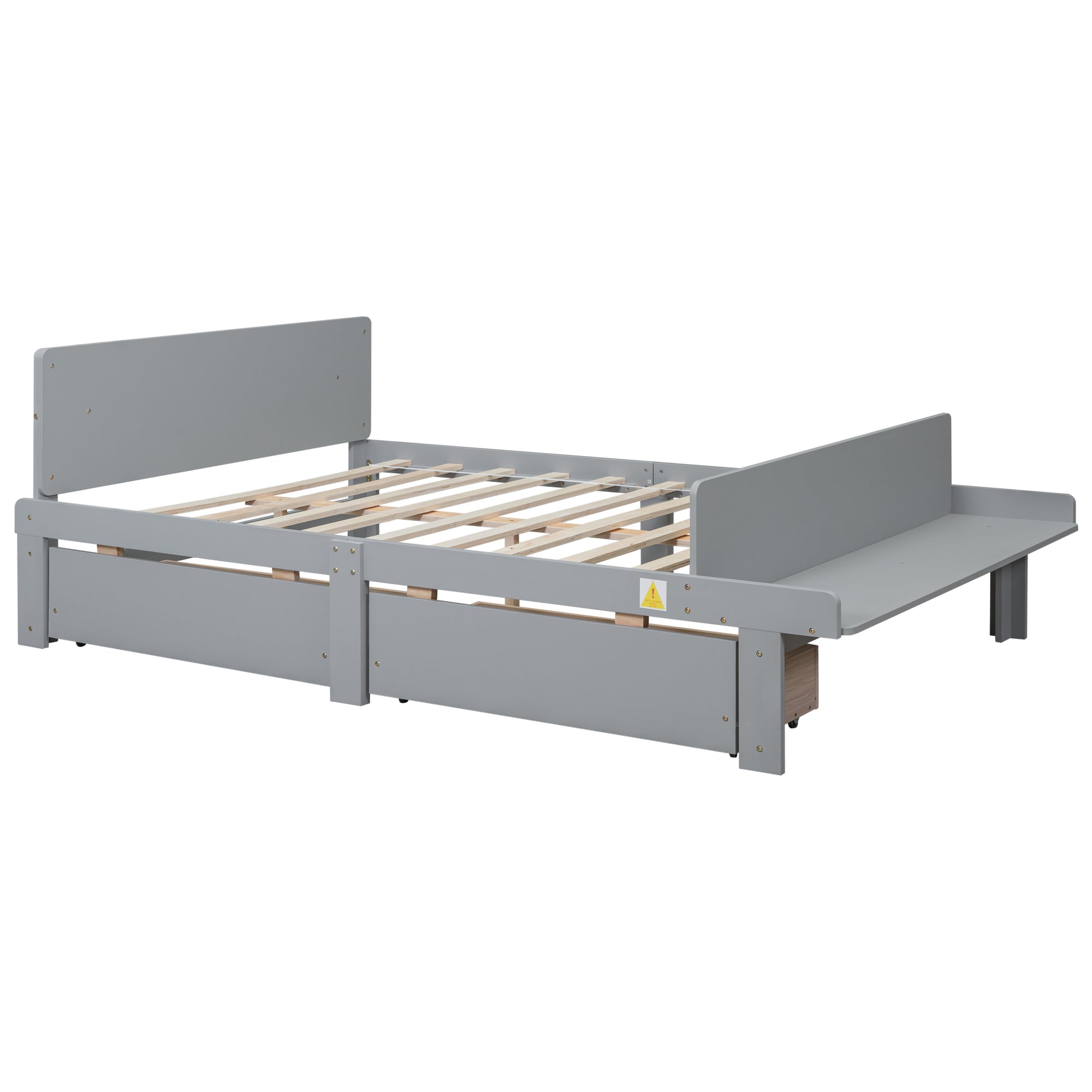 Gray Full Size Bed with Footboard Bench and Storage Drawers