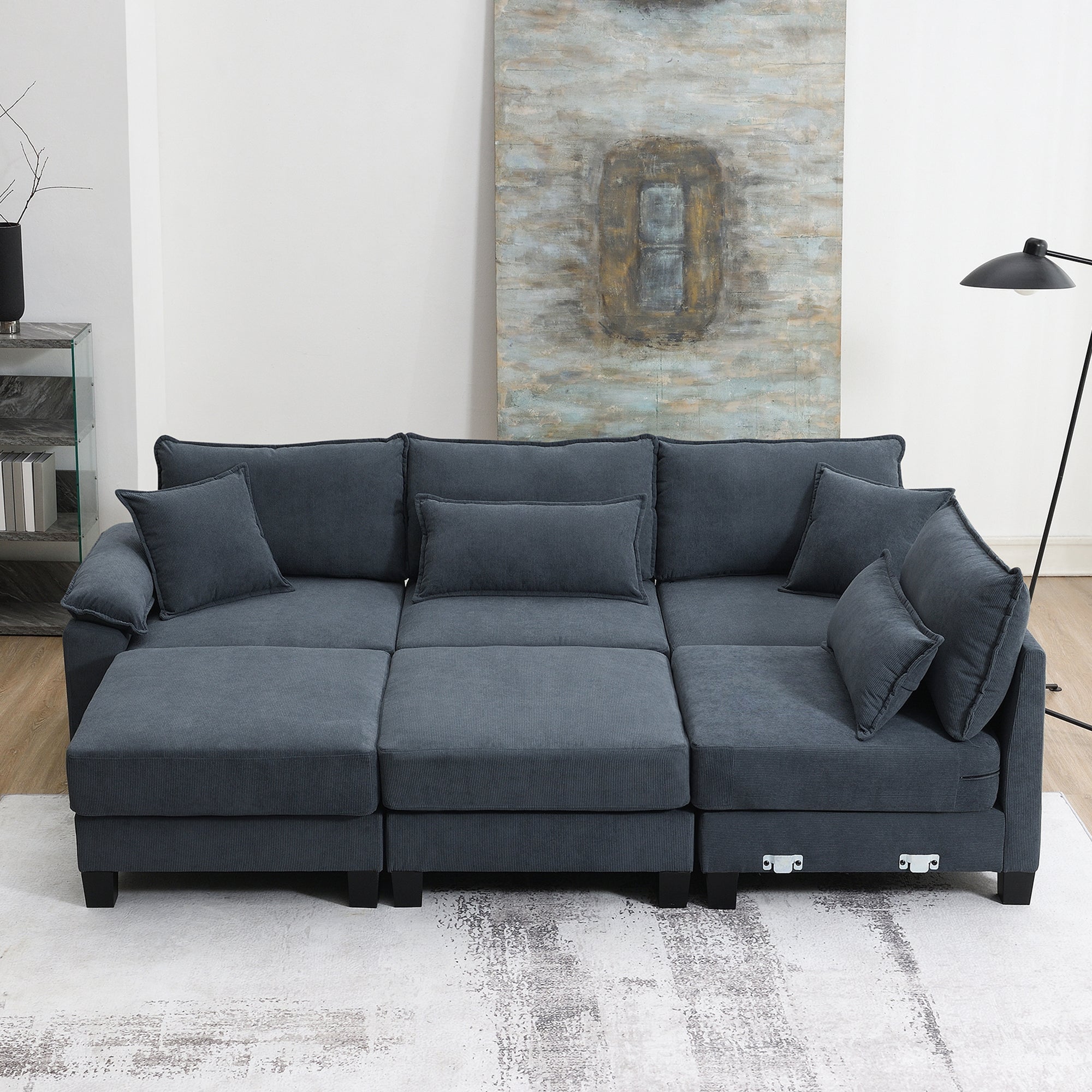 Oslo Modular U-Shaped Corduroy Sofa in Gray