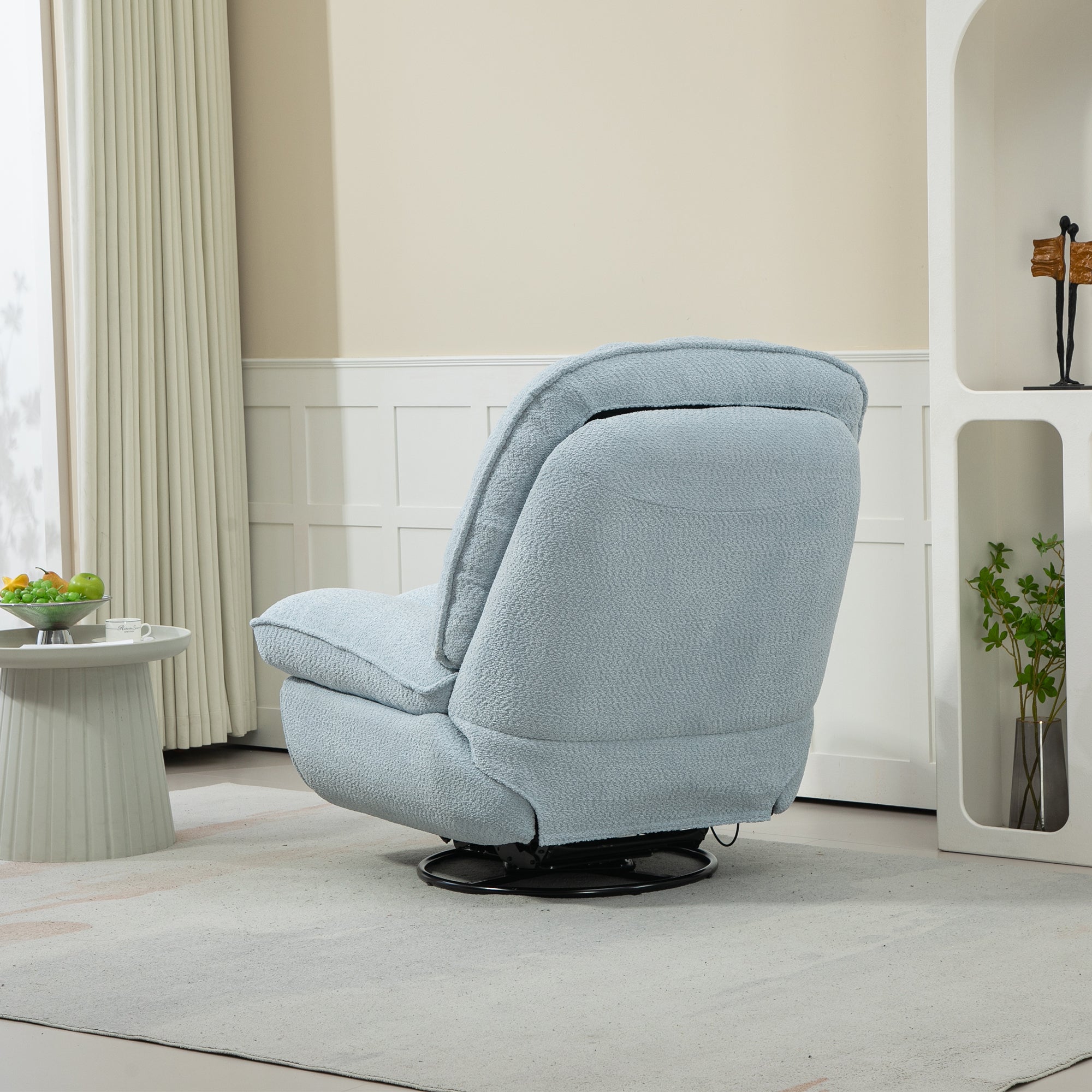 Baby Blue Upholstered Push-Back Recliner with Glider & Swivel