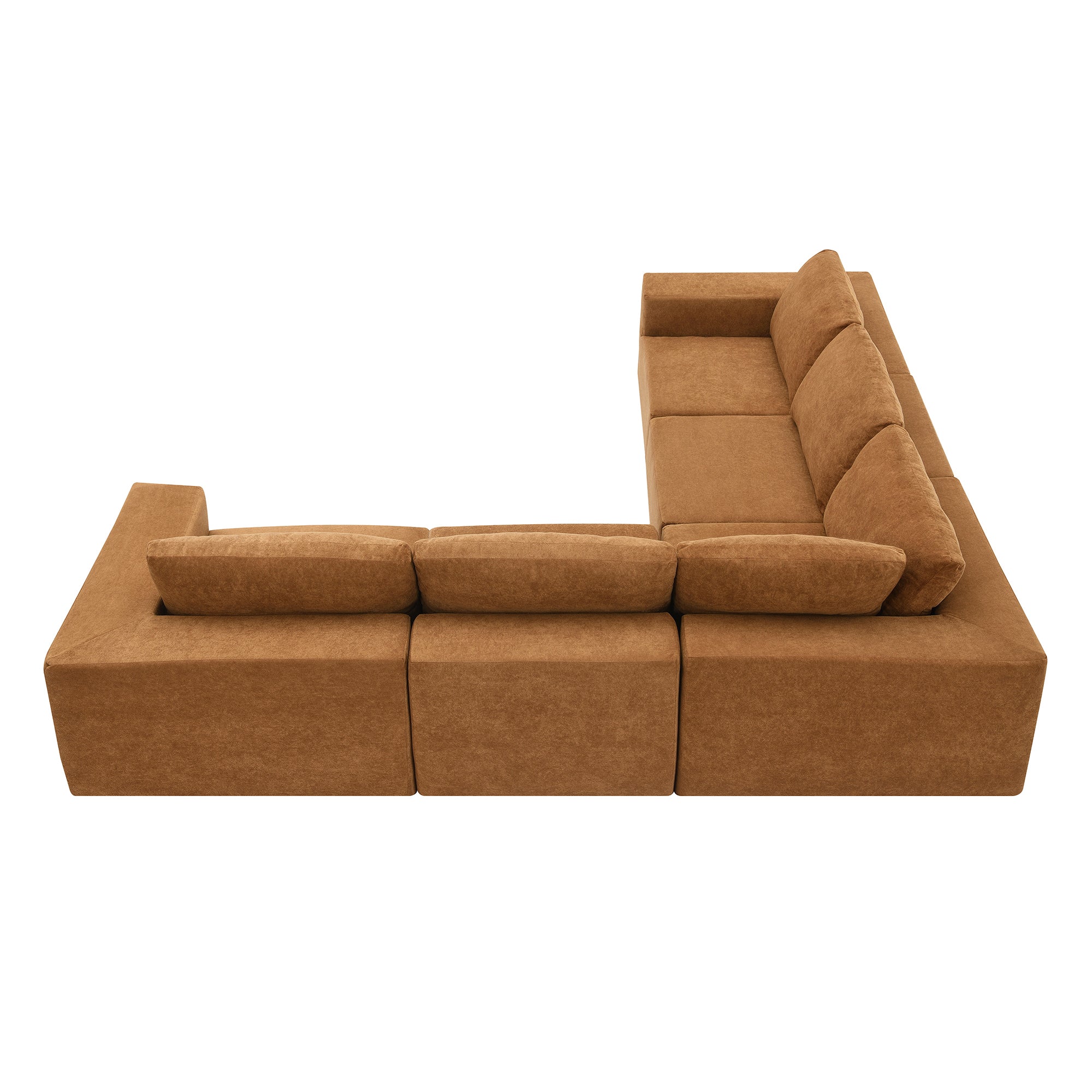 Kyoto Modular Sectional Sofa with Terrycloth Fabric in Burnt Orange Brown