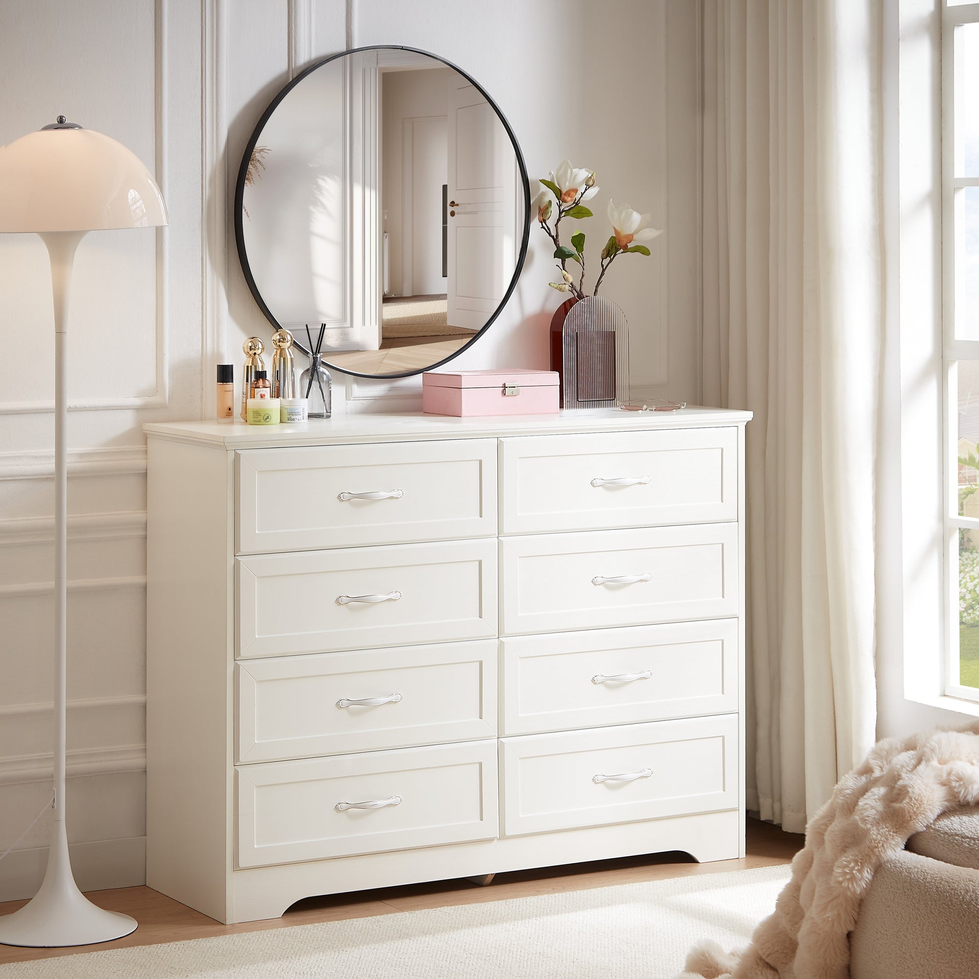 Modern 3 Drawer Bedroom Chest with 8 Drawers Organizer In White