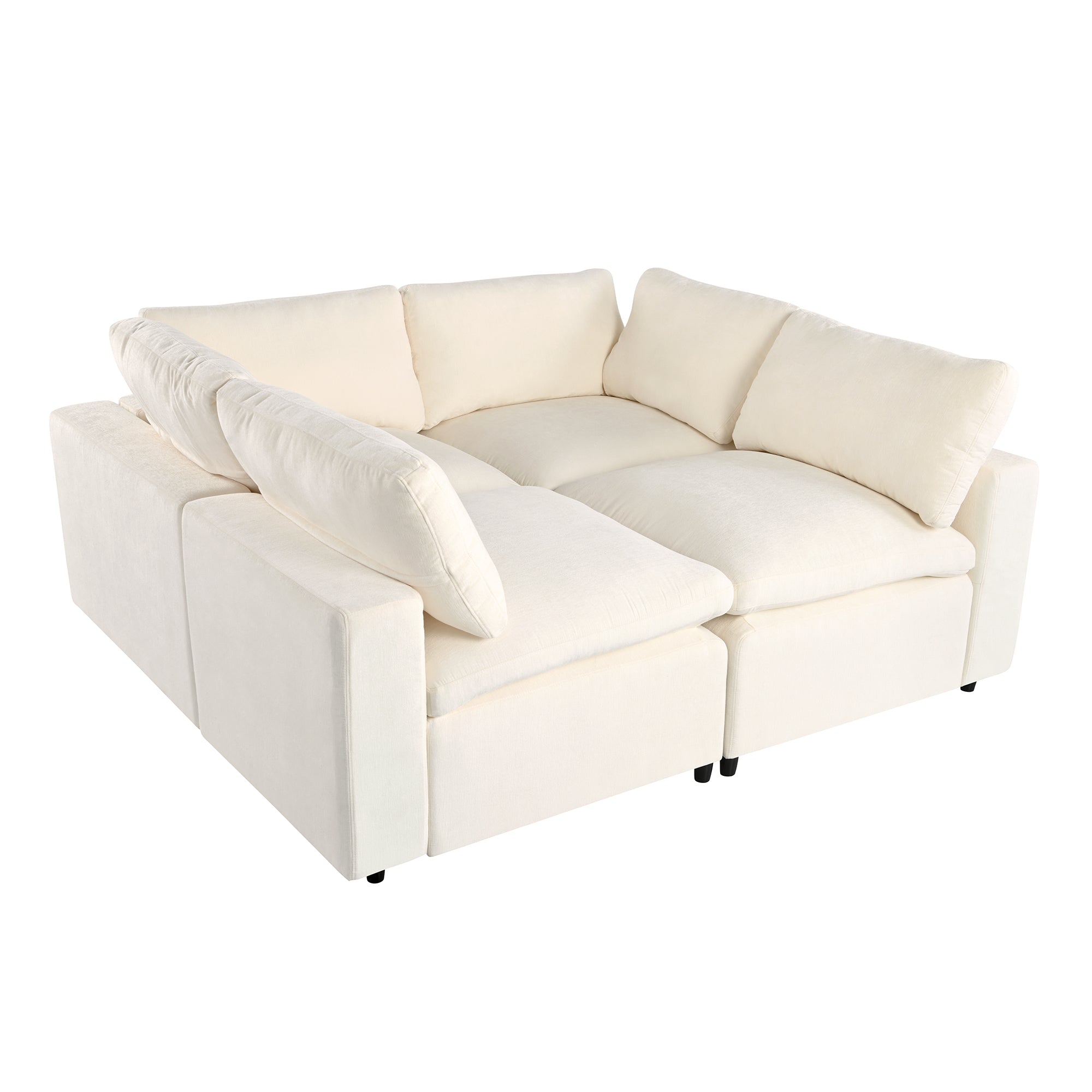 4-Seater Modular Sofa with Wireless Charging & Bluetooth - Beige