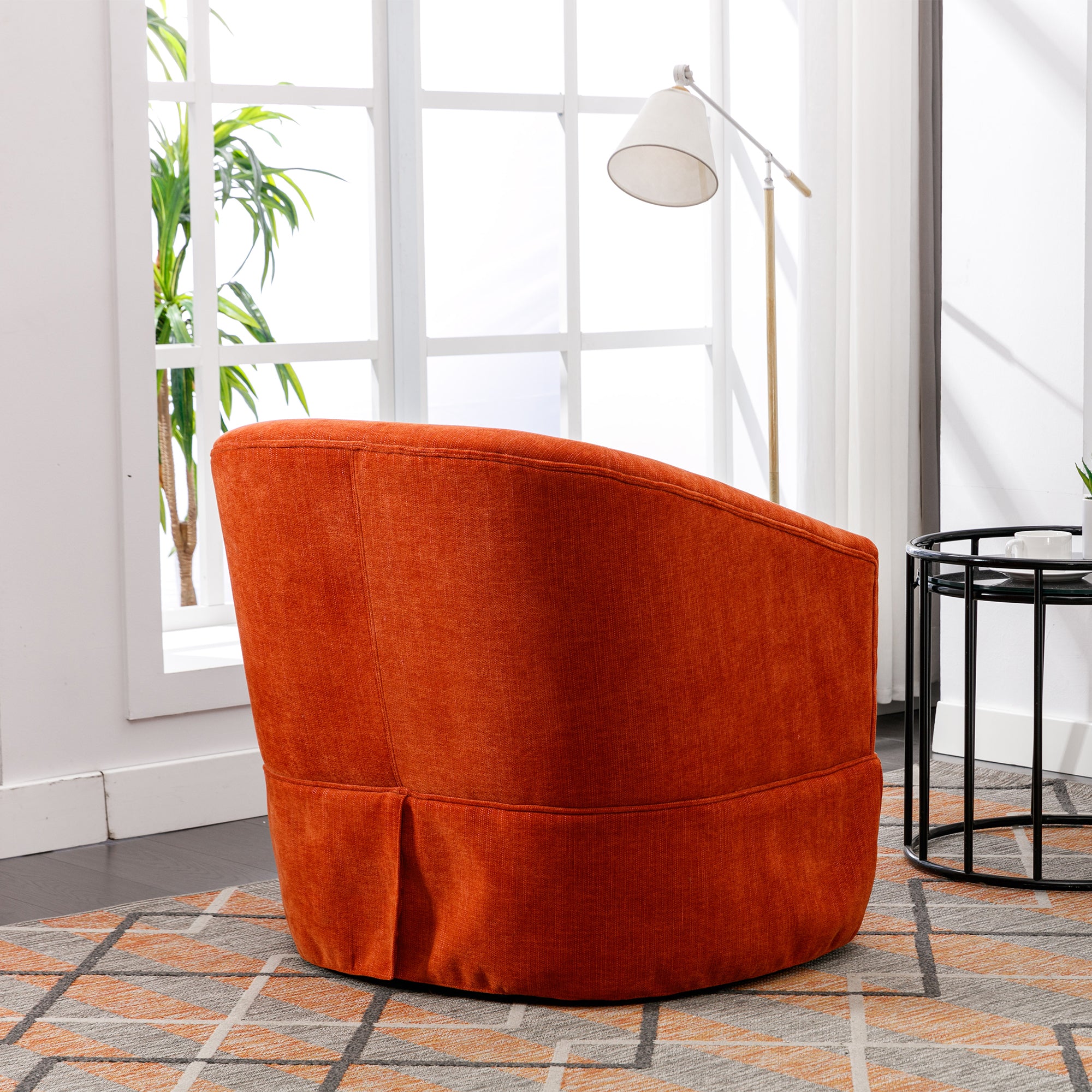 360-degree Swivel Accent  Armchair Linen Blend Orange