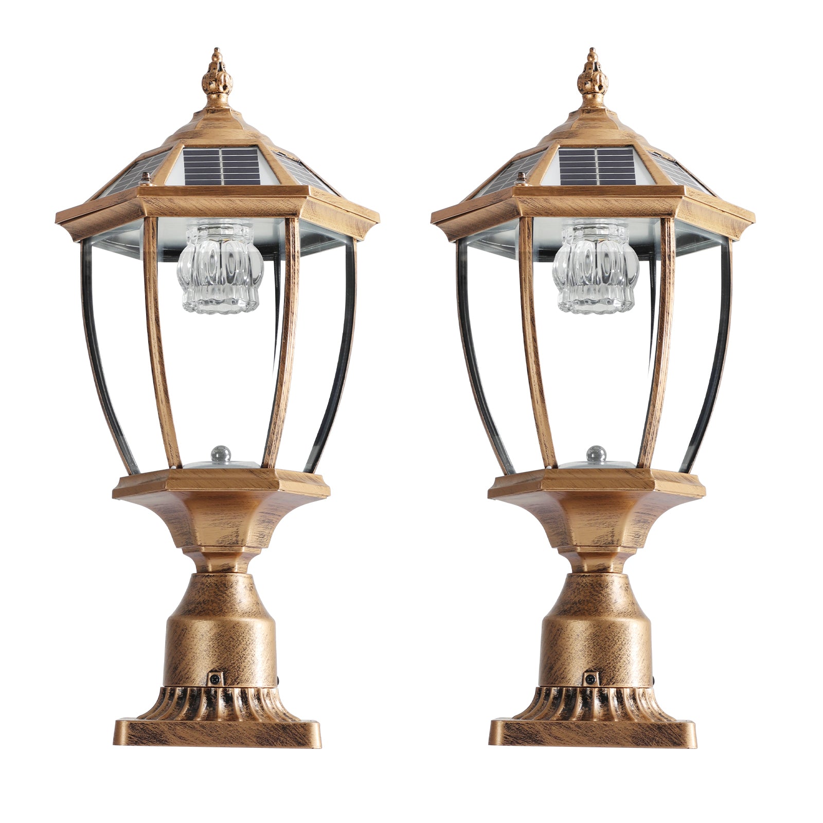 Contemporary Gold Pair of Solar Column Headlights with Dimmable LED