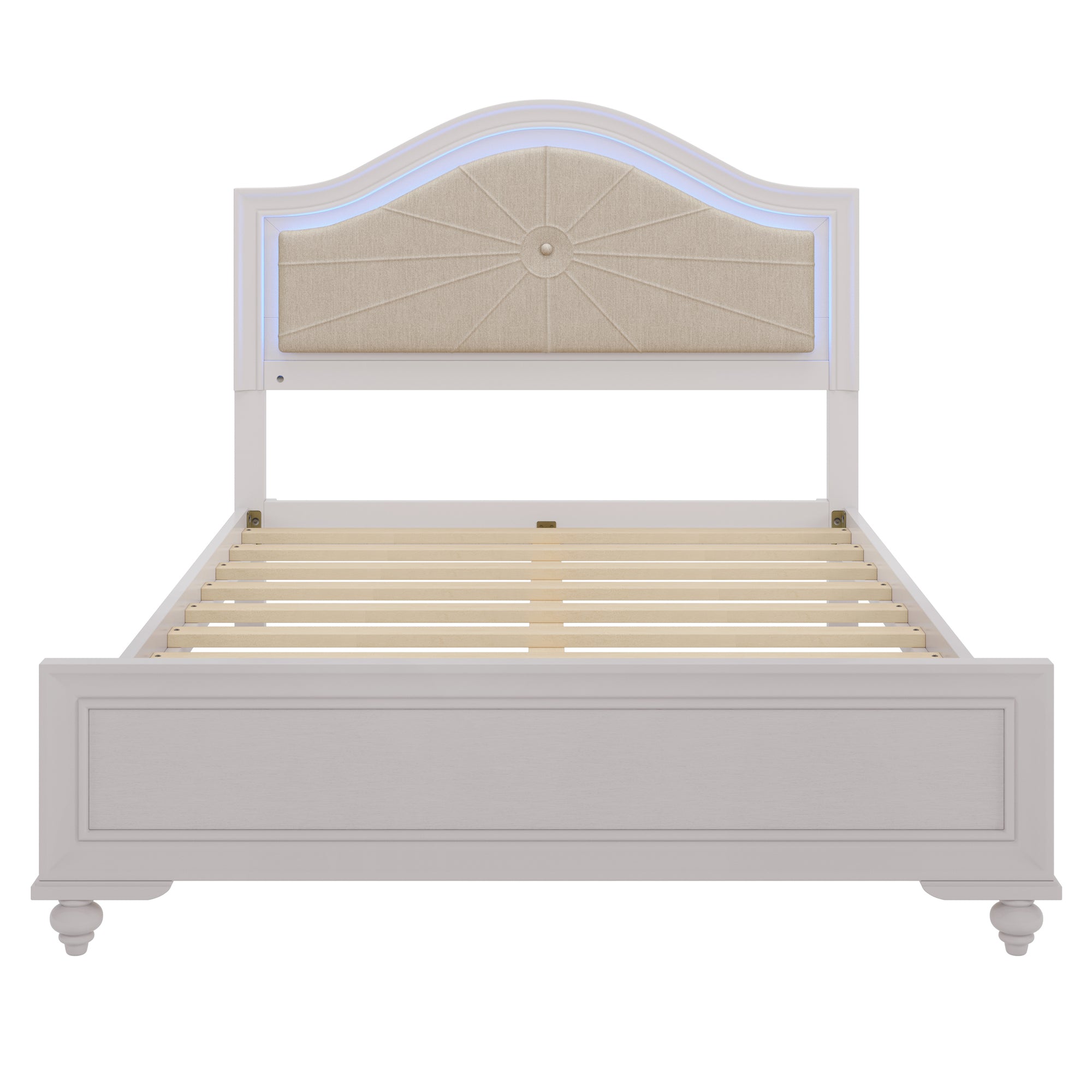 Cream Gray Queen Bed with Hidden LED Light Headboard