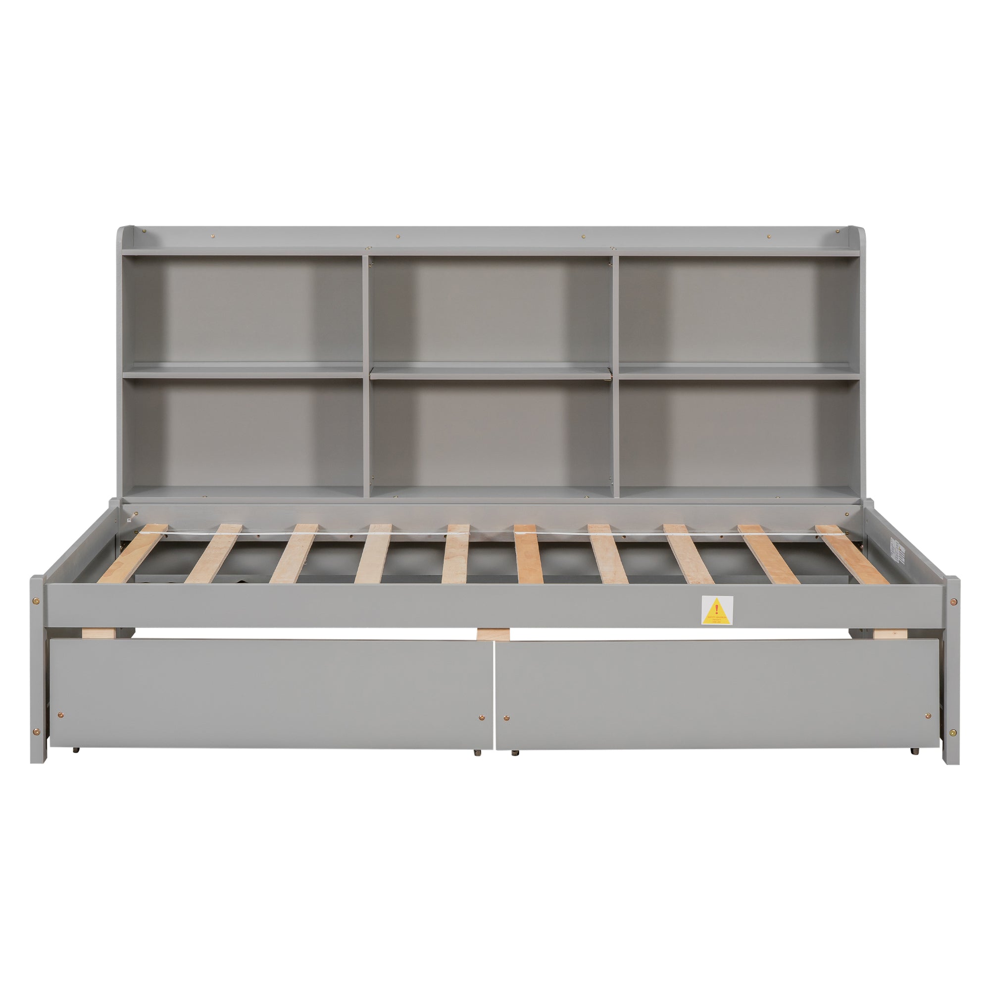 Twin Bed with Side Bookcase and Storage Drawers in Gray