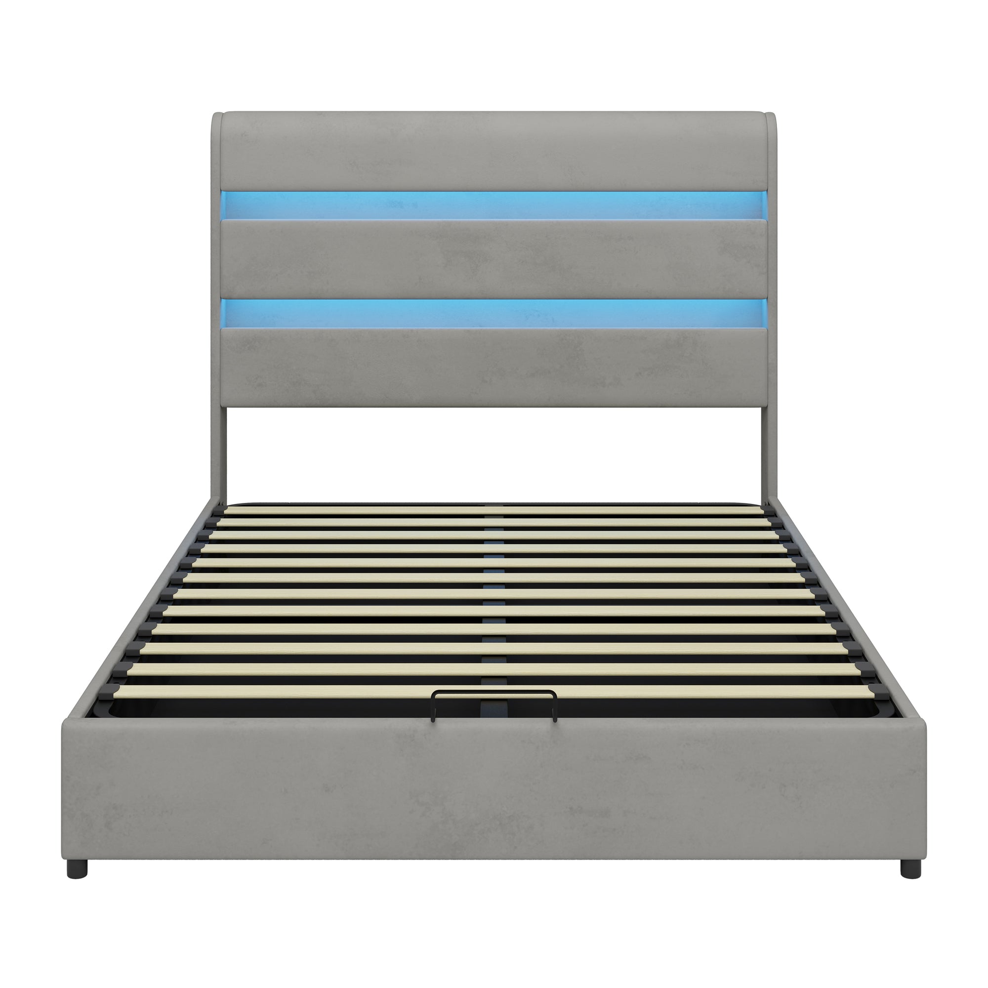 Gray Velvet Queen Hydraulic Storage Bed with LED Lights