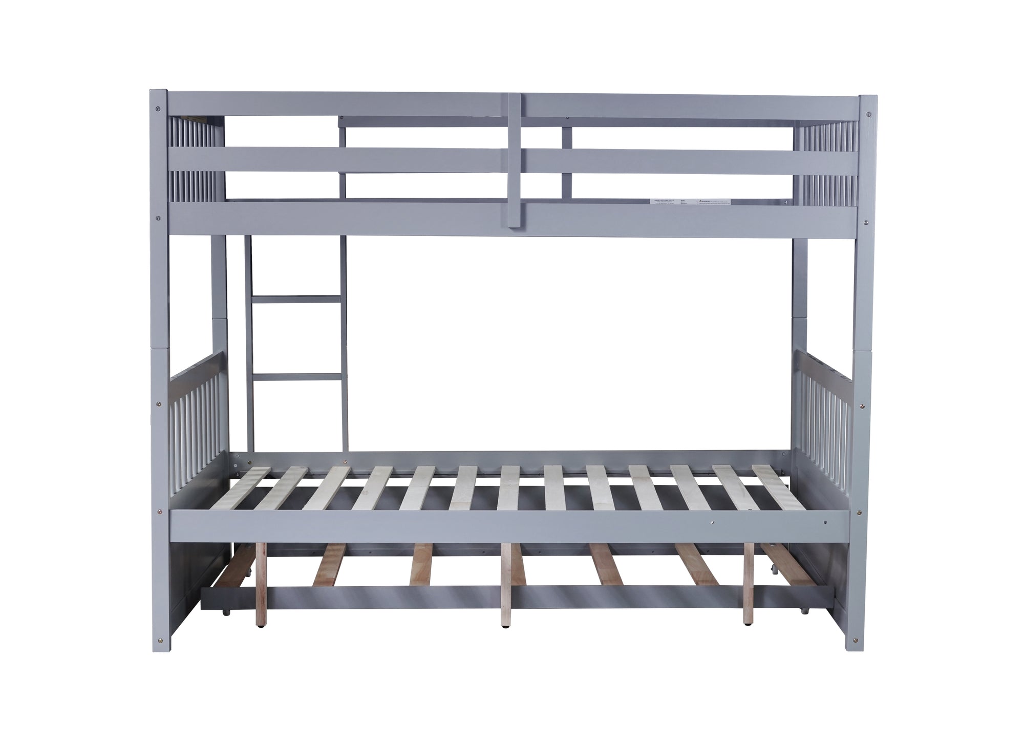 Gray Full Over Full Rubber Wood Bunk Bed with Trundle, Ladder, and Guardrails