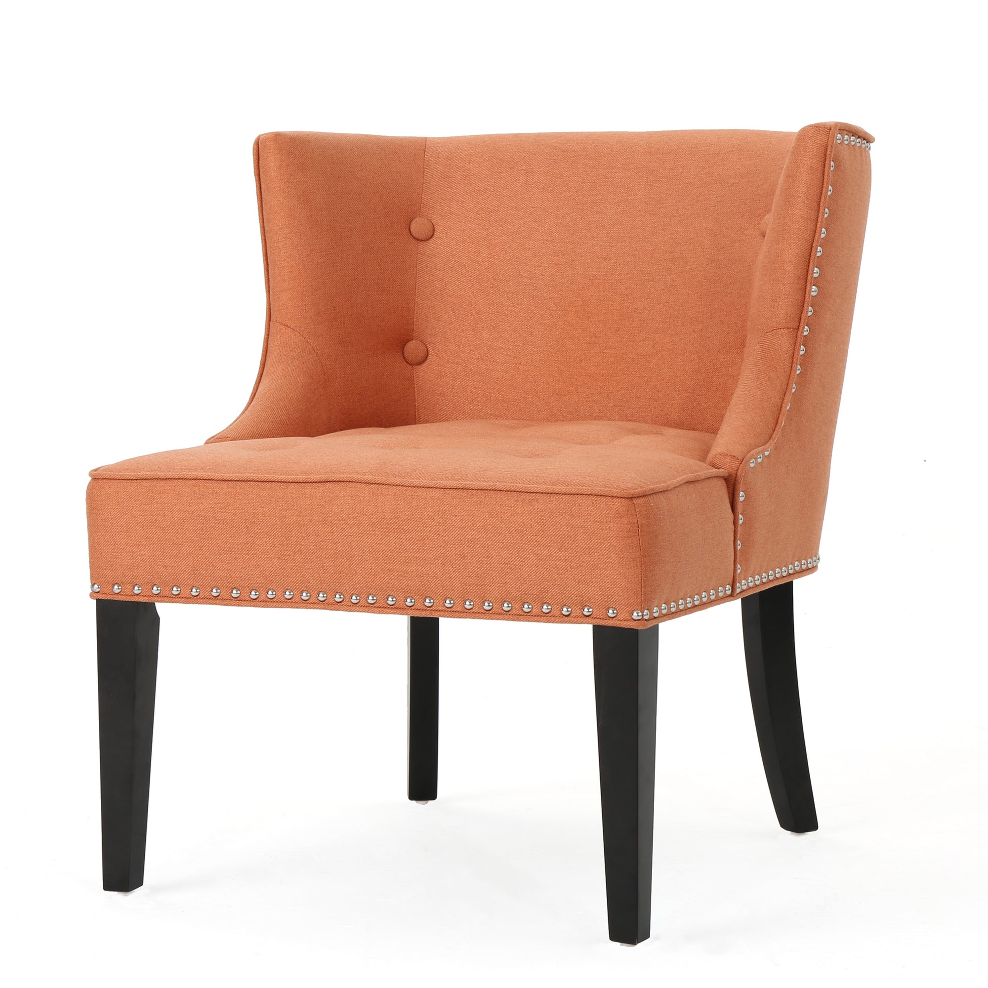 Button-Tufted Waffle Stitch Accent Chair In Orange Fabric