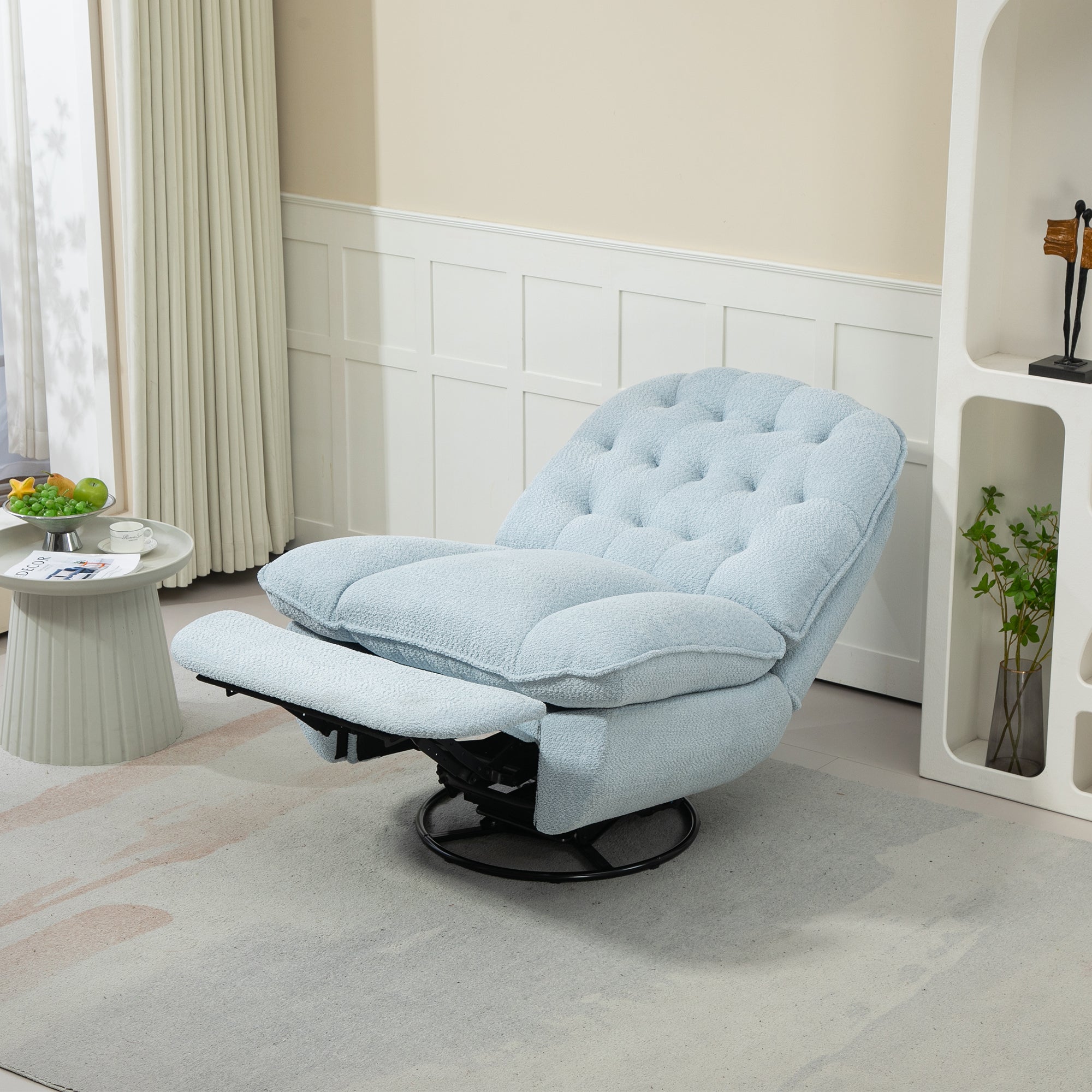 Baby Blue Upholstered Push-Back Recliner with Glider & Swivel