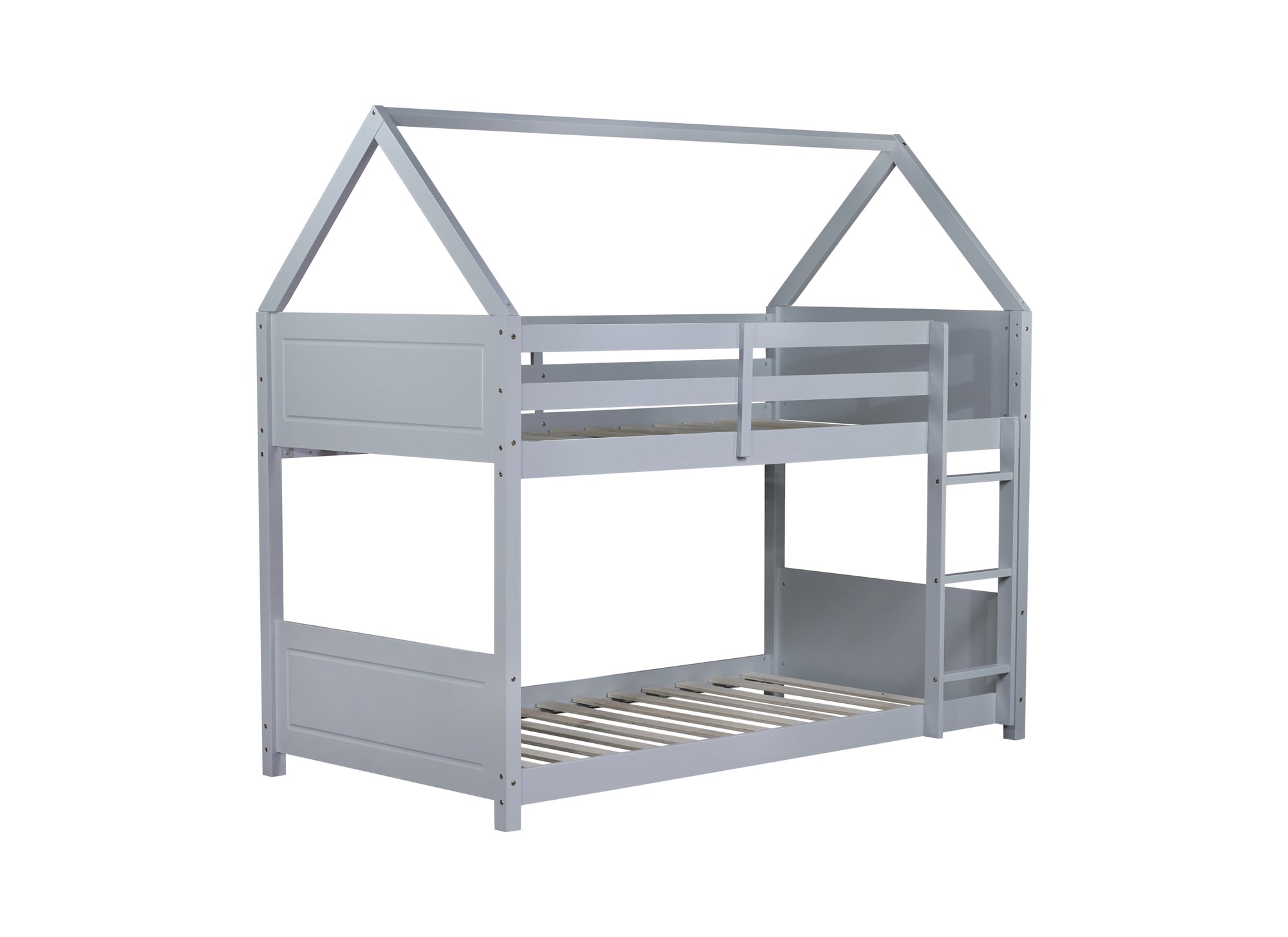 Light Gray Twin Over Twin House Floor Bunk Bed