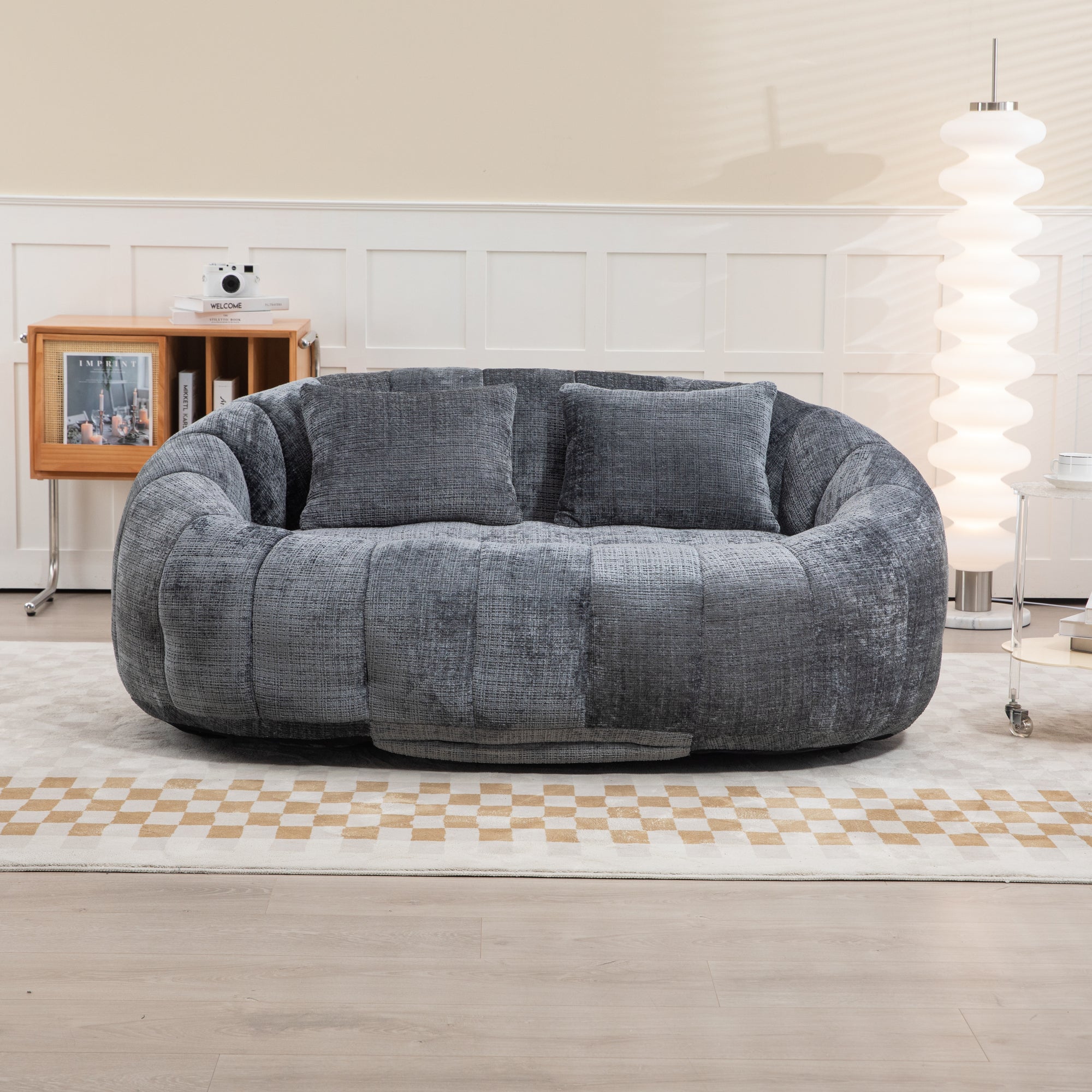 Gray Chenille Bean Shape 2-Seater Lazy Sofa