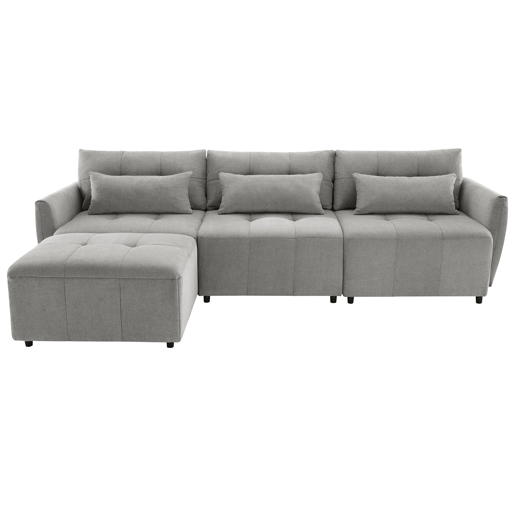 Khartoum Sectional Sofa with Movable Ottoman in Grey Chenille