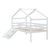 White Twin Low Loft House Bed with Slide and Ladder