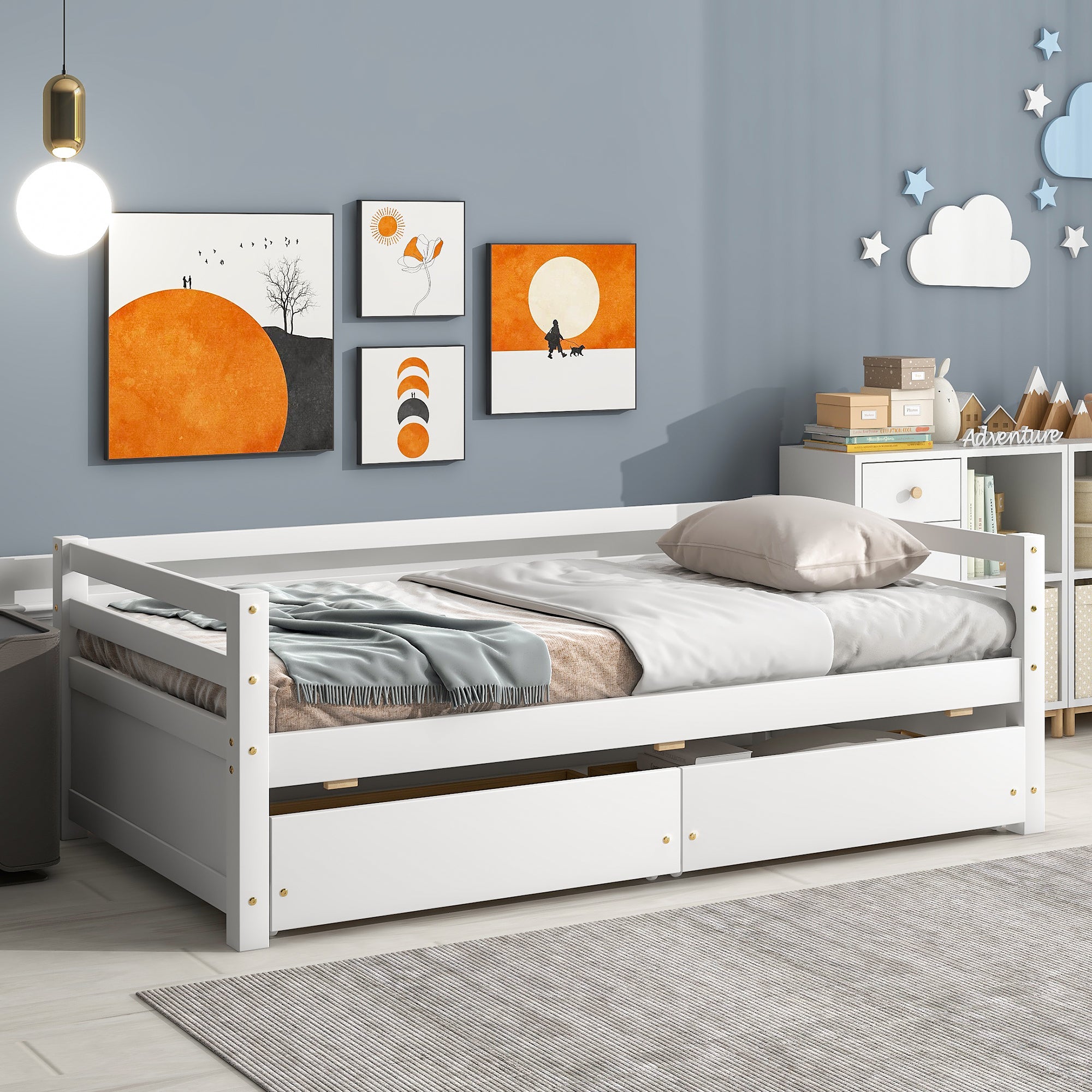 White Twin Daybed with Two Storage Drawers