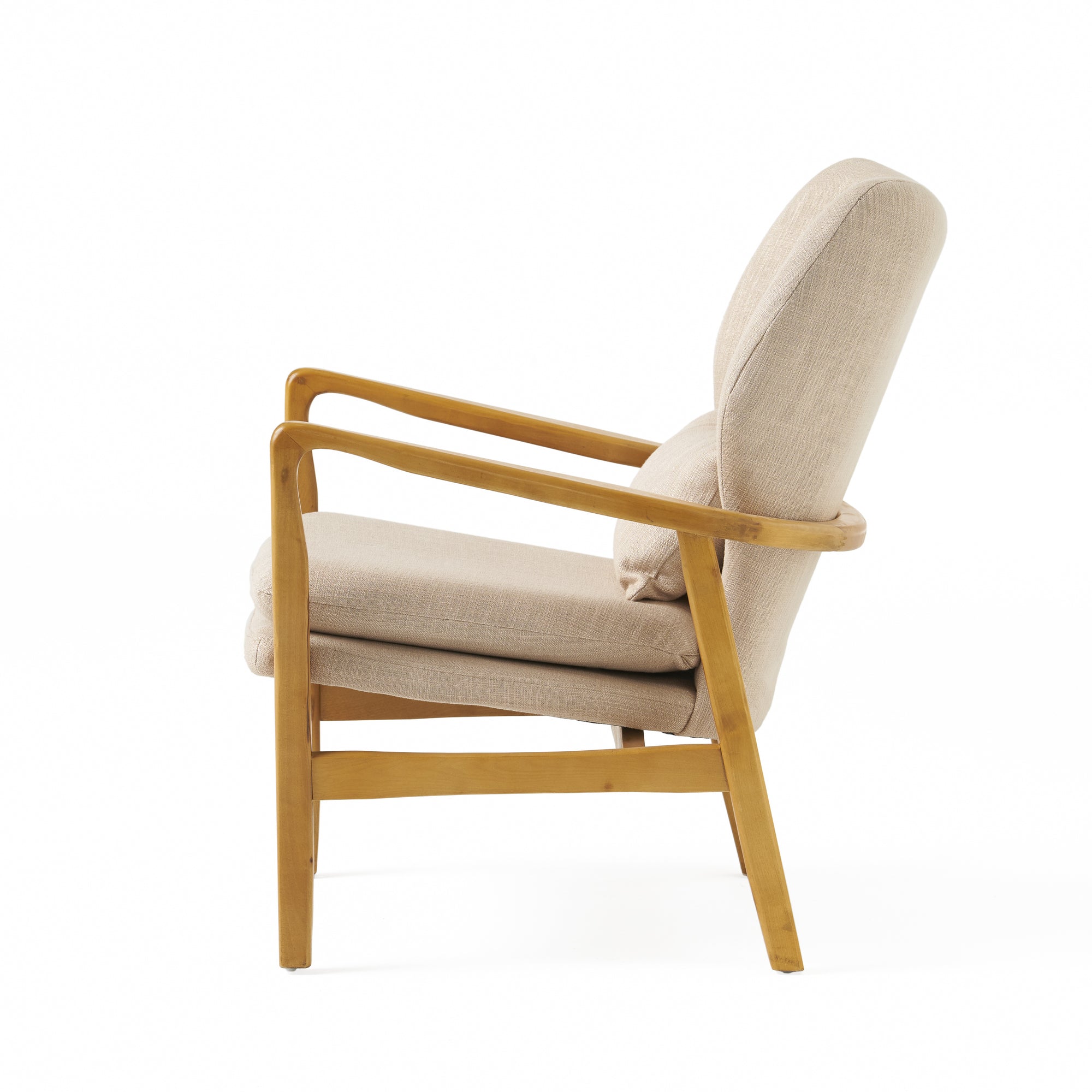 Mid-Century Modern Upholstered Armchair With Birch Wood Legs