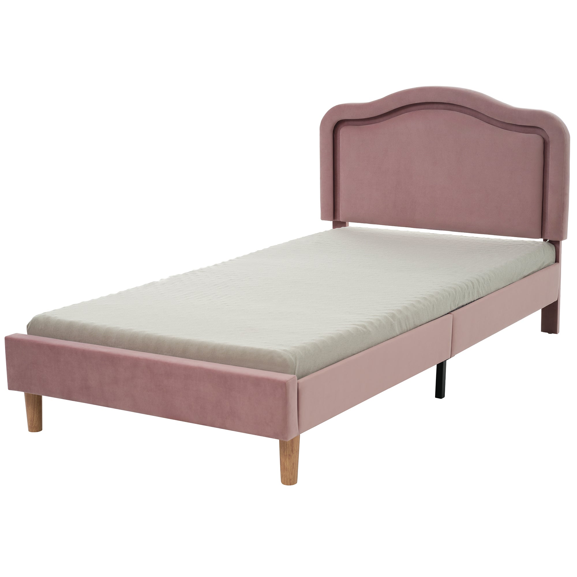 Pink Twin Velvet Upholstered Bed Frame with Adjustable LED Lights