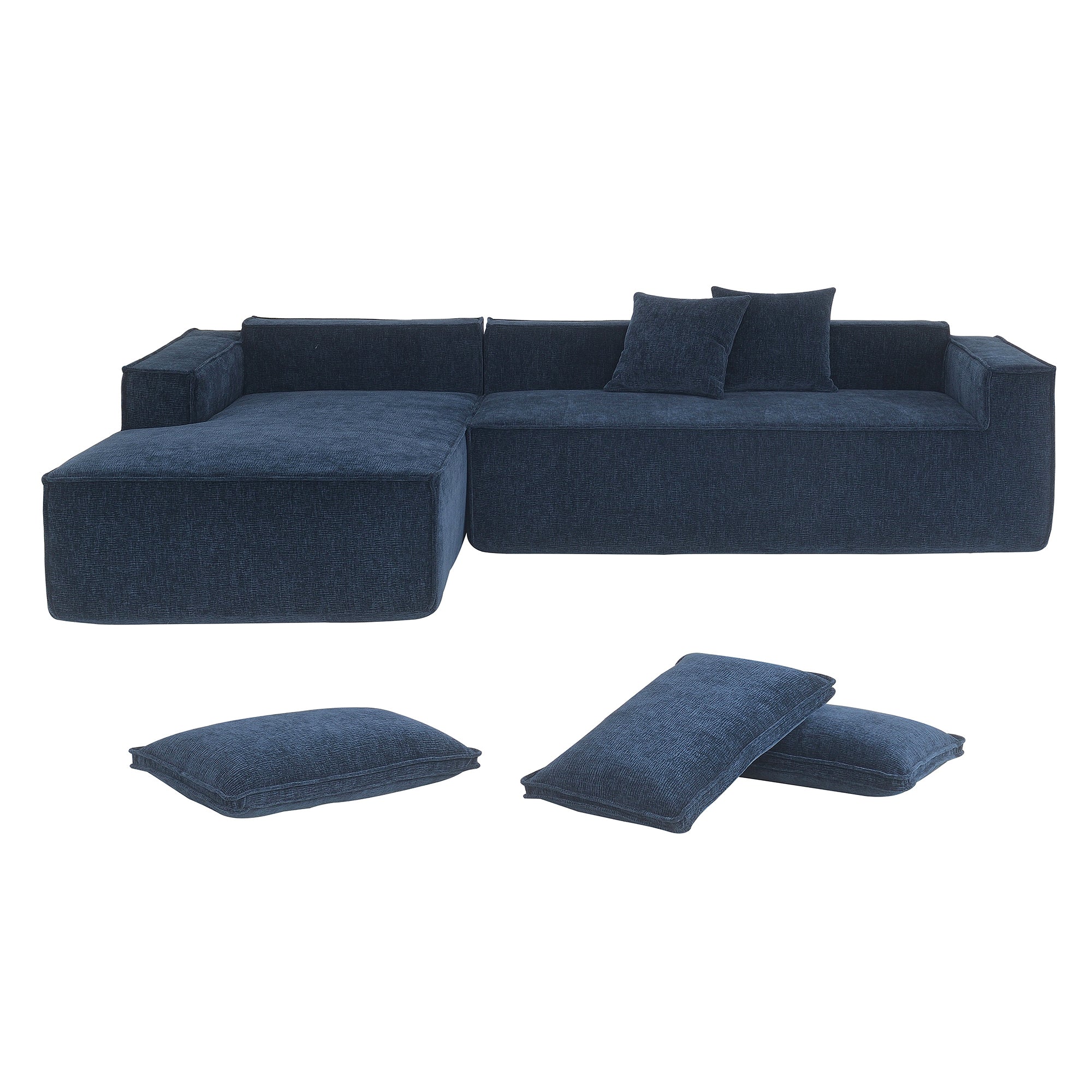 Cairo 4-Seat Modular Wrinkle-Resistant Chenille Sofa in Dark Blue