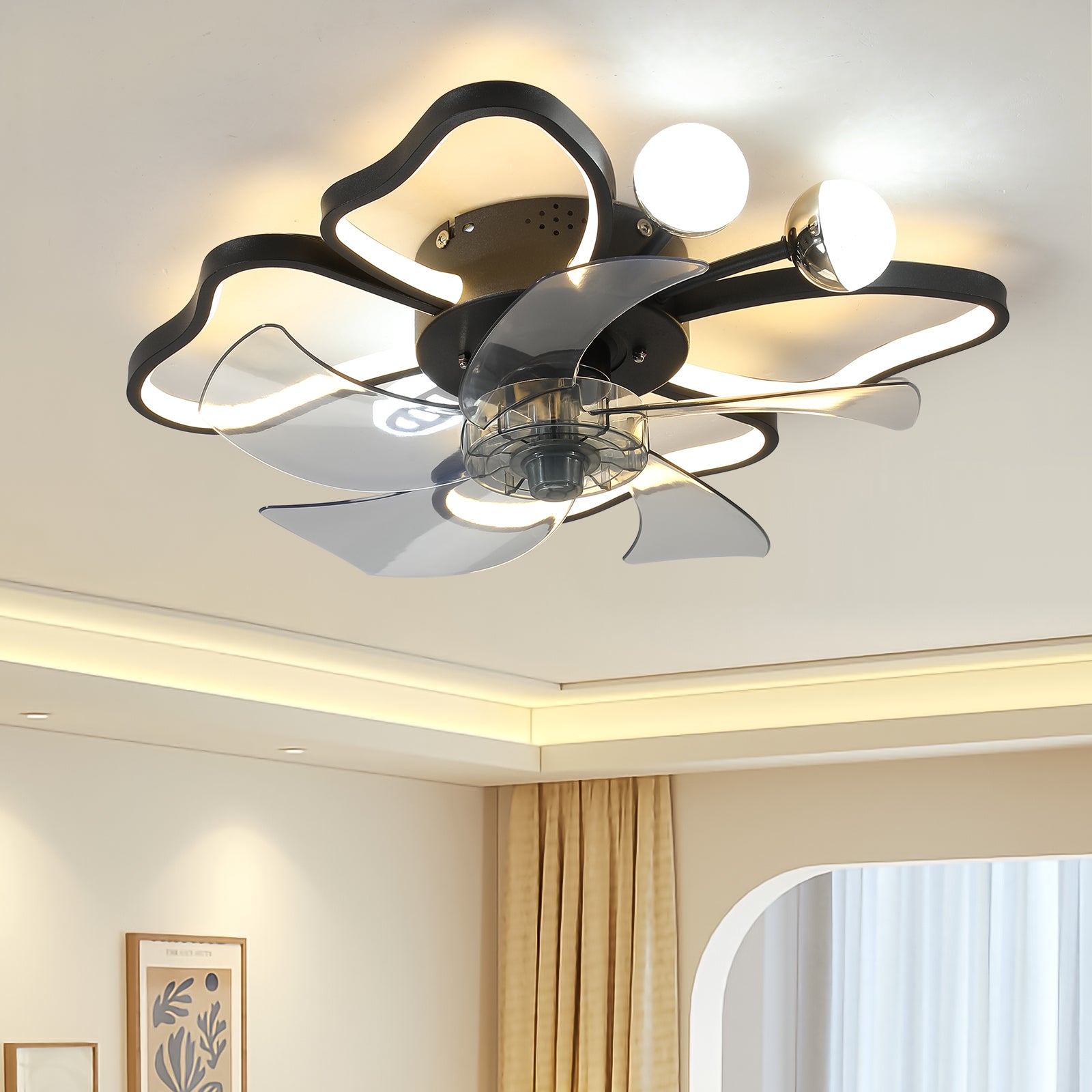 19.7-Inch Black Butterfly Ceiling Fan with Dimmable LED Lights