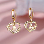 Load image into Gallery viewer, Dainty Initial Letter Heart Hoop Earrings
