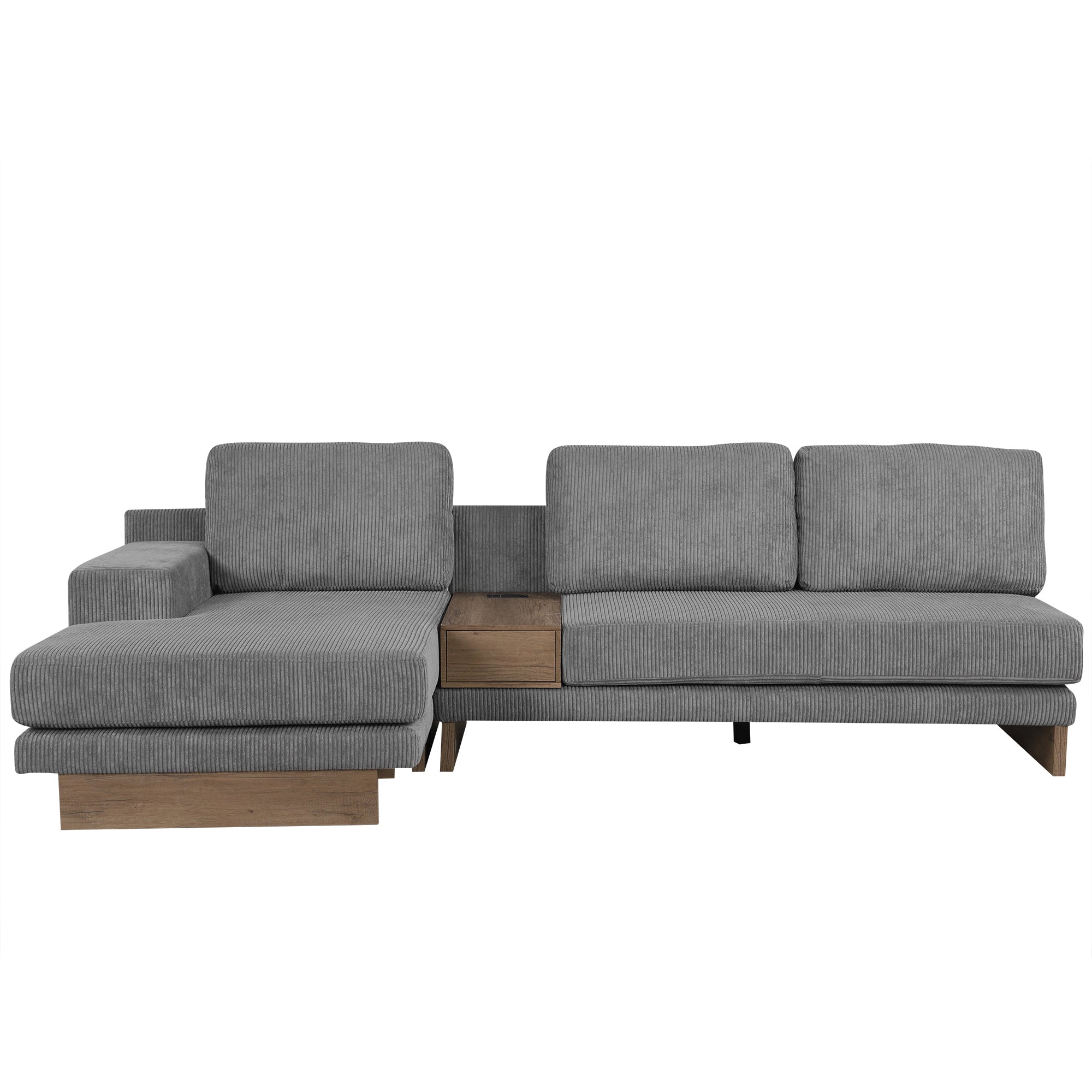 Osaka Sectional Sofa with Storage Drawer in Gray Corduroy