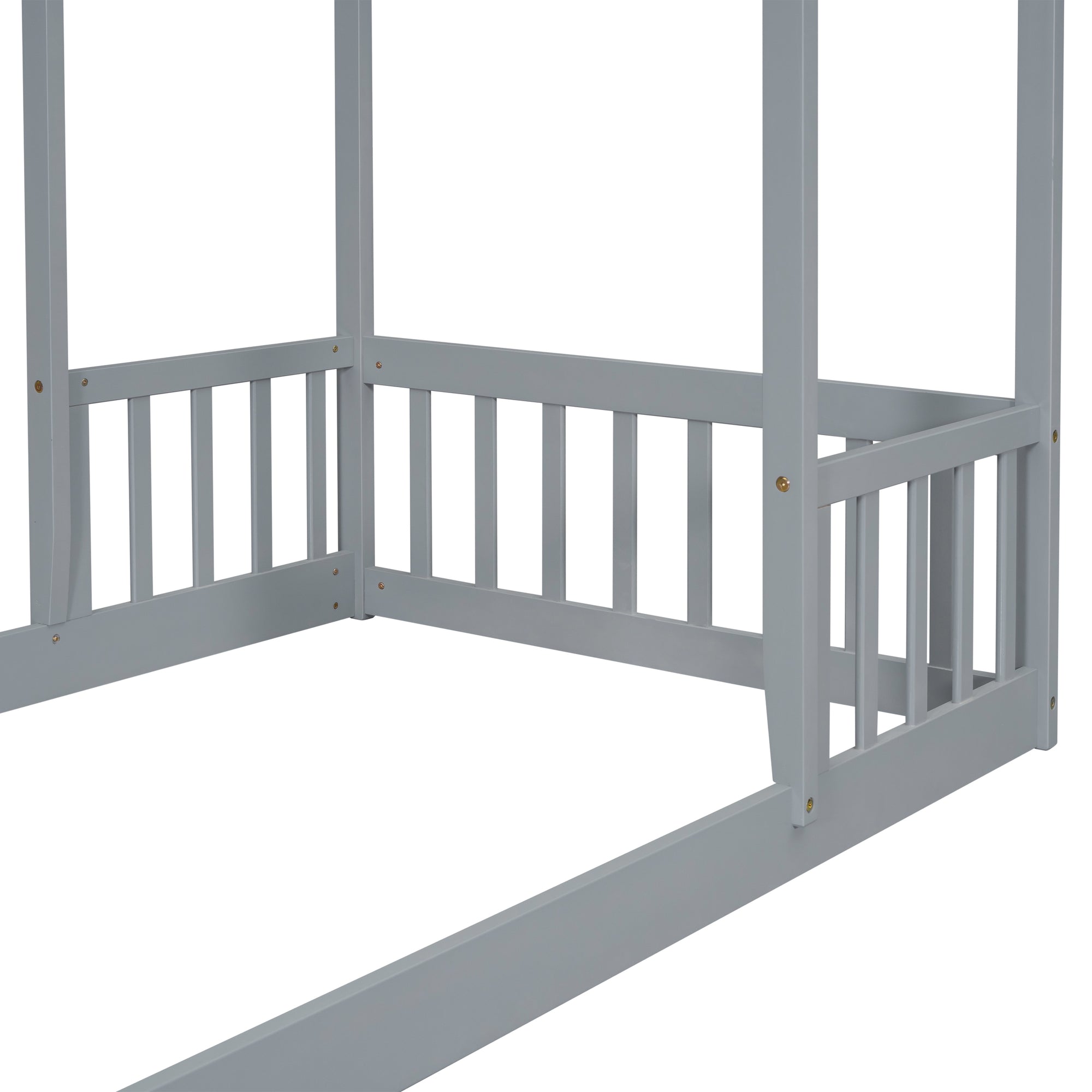 Gray Twin House-Shaped Roof Headboard Toddler Floor Bed