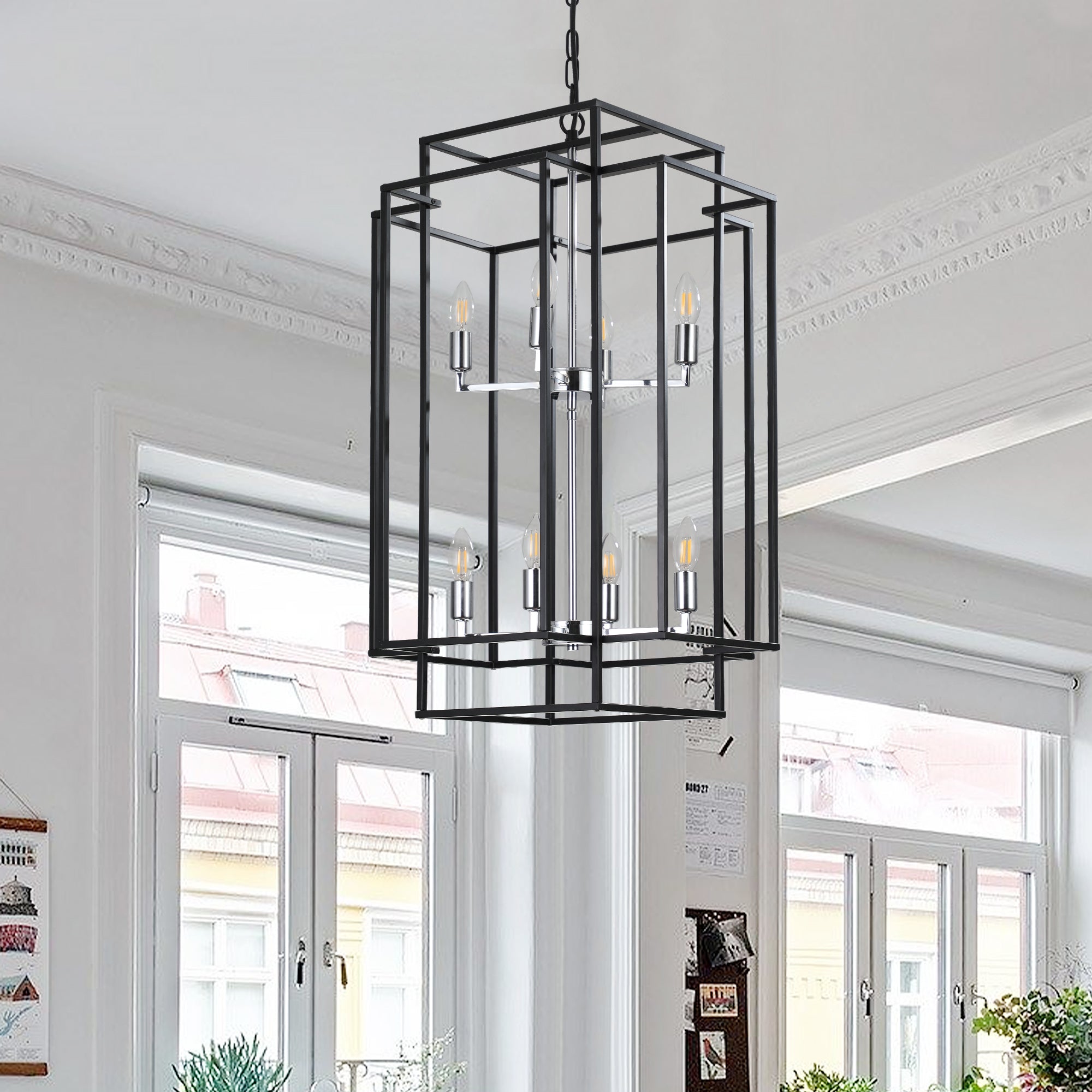 8-Light Farmhouse Chrome Foyer Chandelier