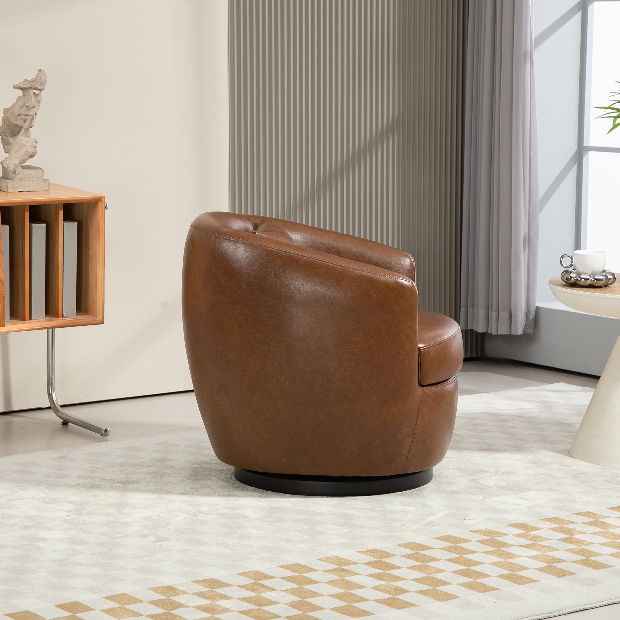 Light Brown Upholstered Accent Swivel Chair