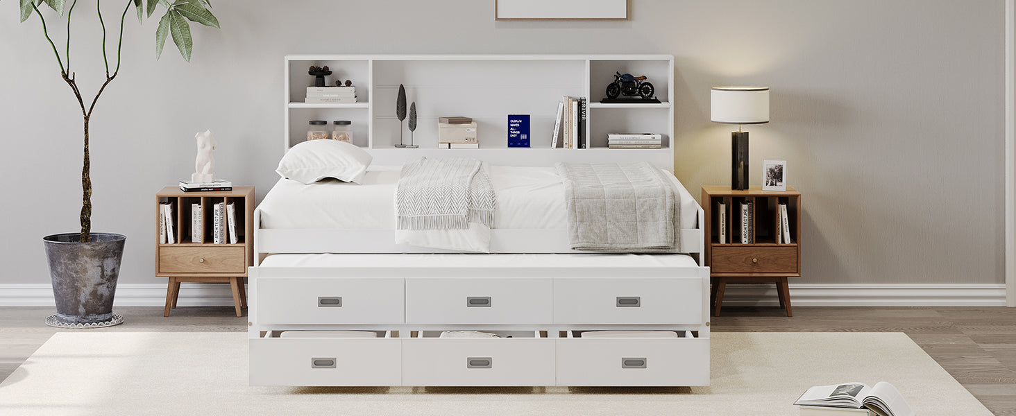 Twin Daybed with Trundle & Storage In White