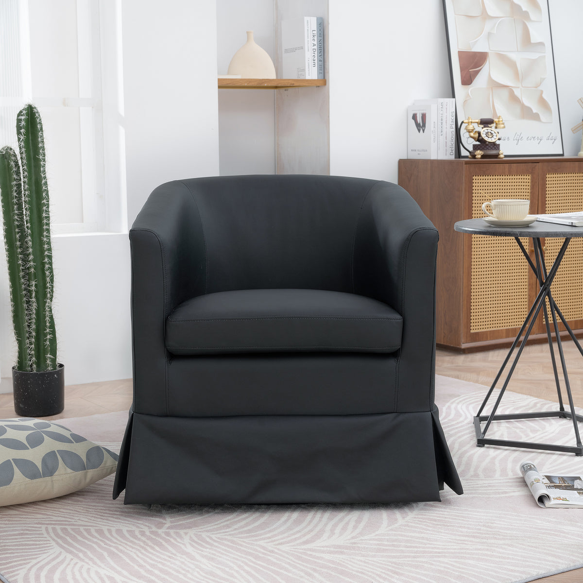 Black Swivel Chair with 360° Rotation and Comfortable Cushions