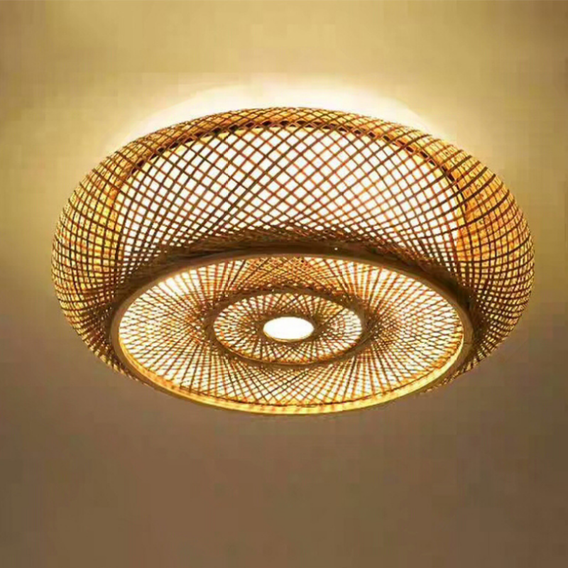 Woven Rattan LED Flush Mount Ceiling Light