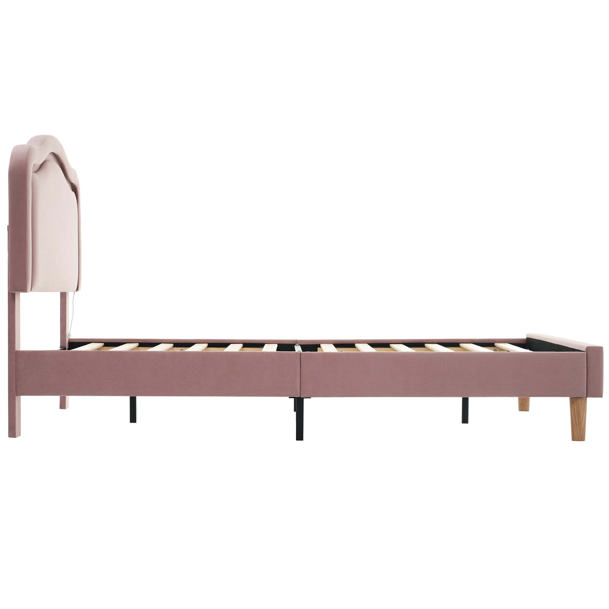 Pink Twin Velvet Upholstered Bed Frame with Adjustable LED Lights